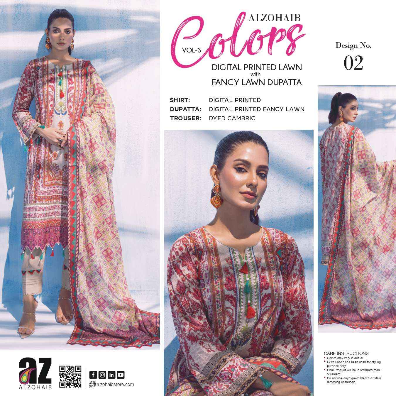 Al Zohaib Colors Lawn Cotton Dress Material 15 pcs Catalogue