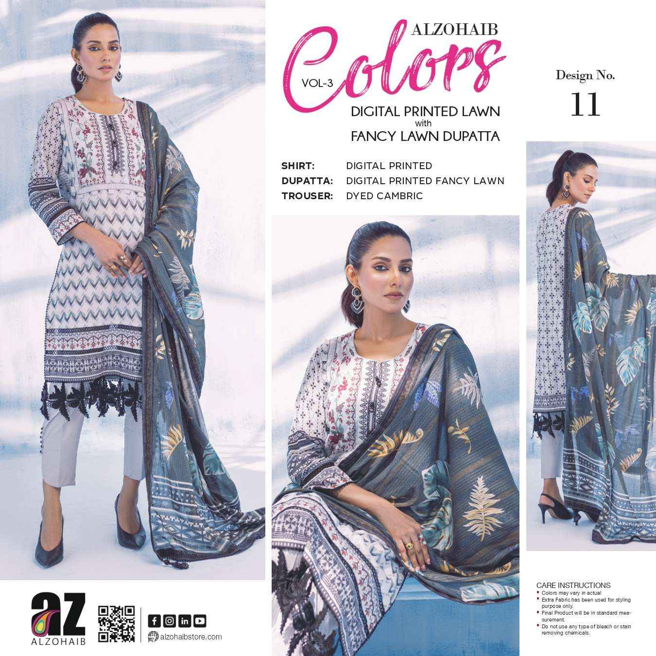 Al Zohaib Colors Lawn Cotton Dress Material 15 pcs Catalogue