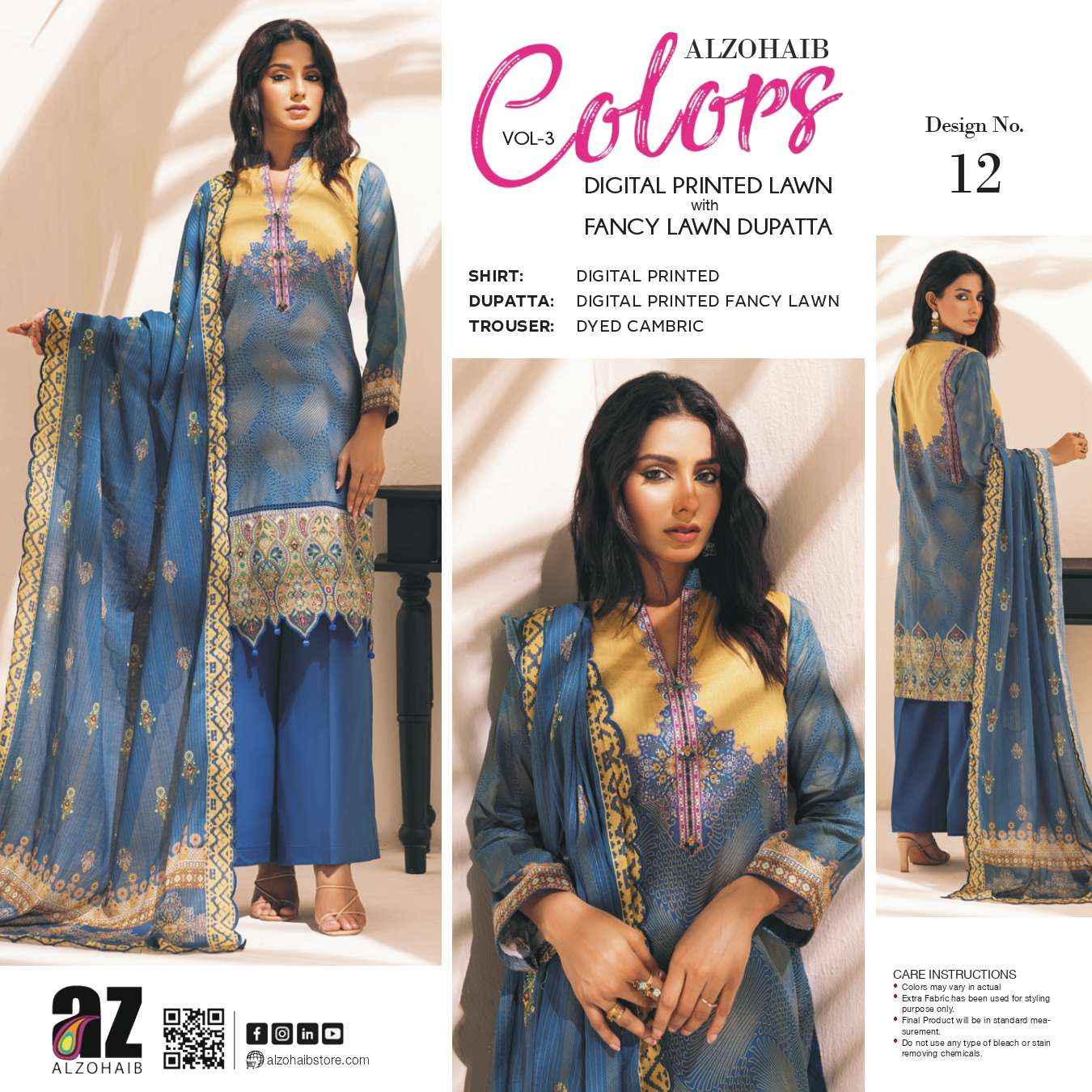 Al Zohaib Colors Lawn Cotton Dress Material 15 pcs Catalogue