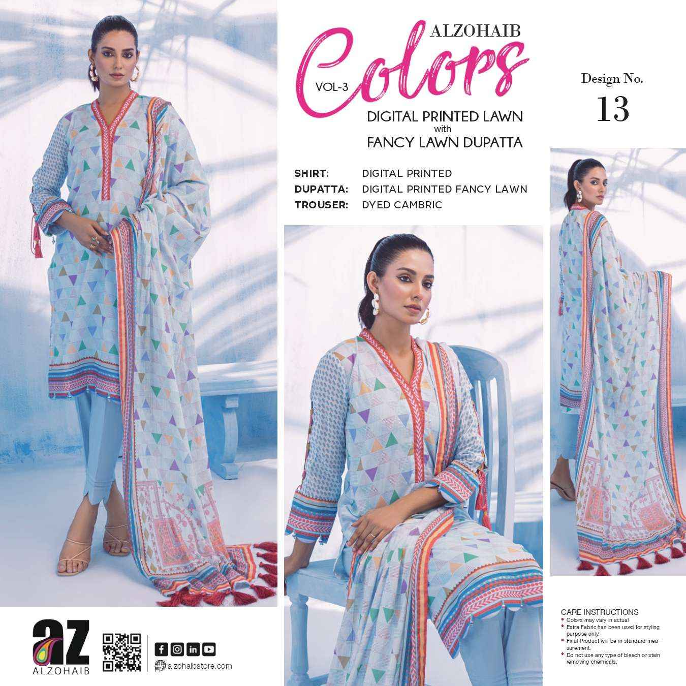 Al Zohaib Colors Lawn Cotton Dress Material 15 pcs Catalogue