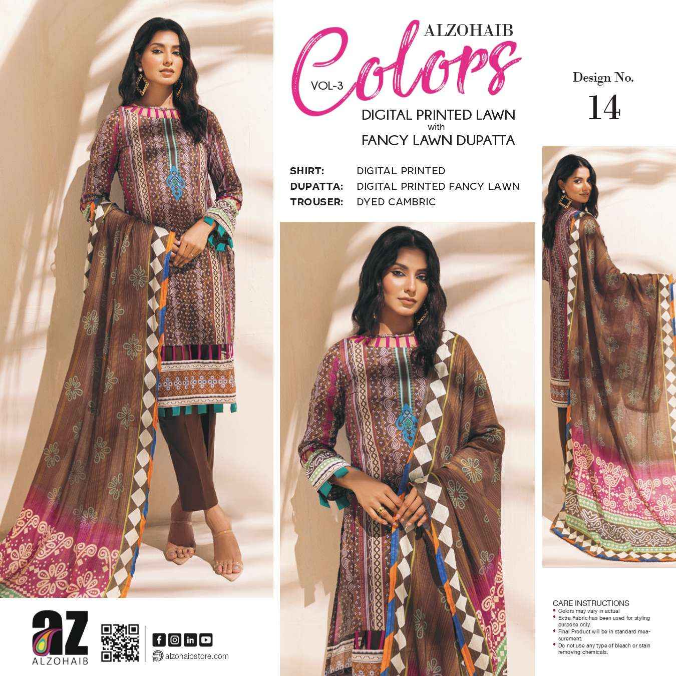 Al Zohaib Colors Lawn Cotton Dress Material 15 pcs Catalogue