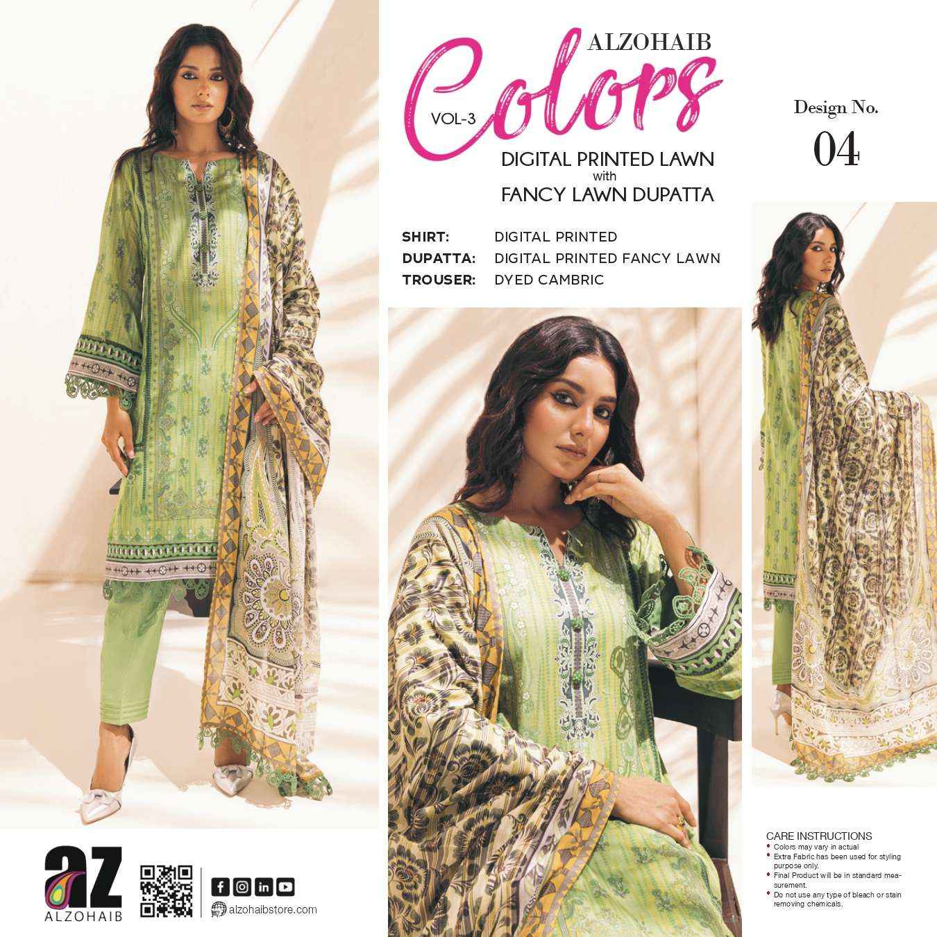 Al Zohaib Colors Lawn Cotton Dress Material 15 pcs Catalogue