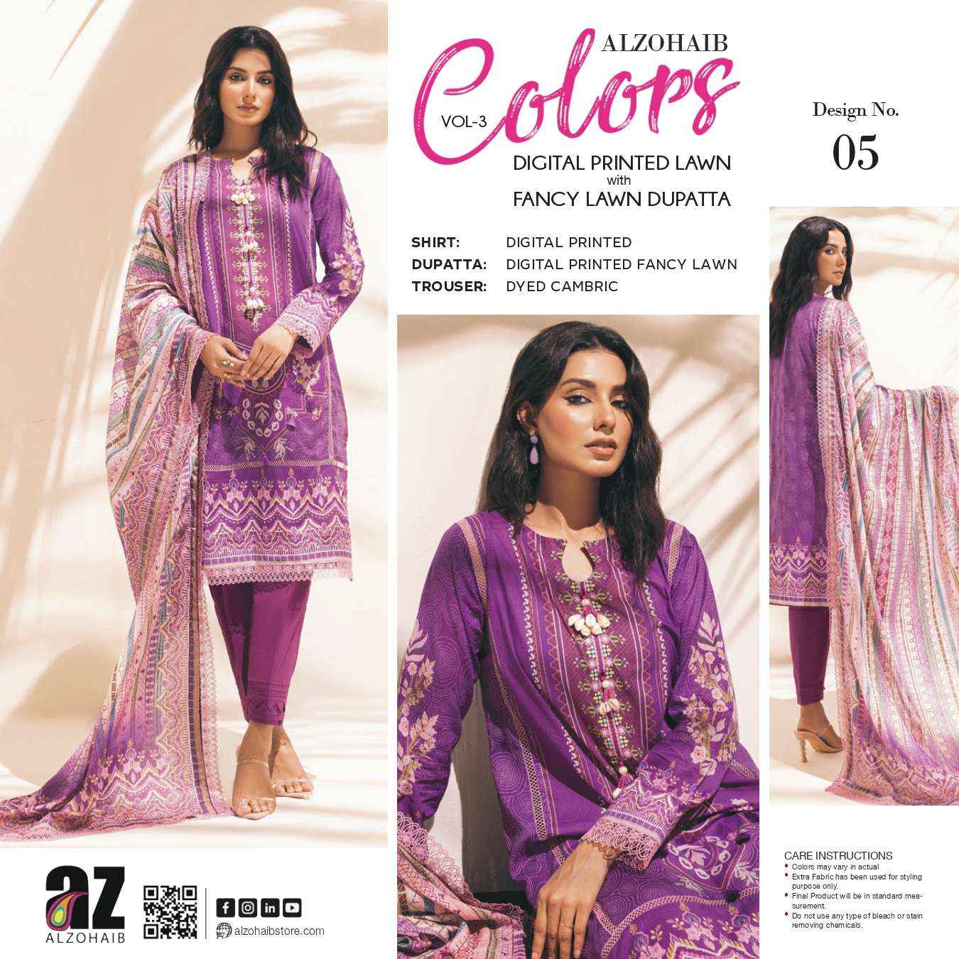 Al Zohaib Colors Lawn Cotton Dress Material 15 pcs Catalogue