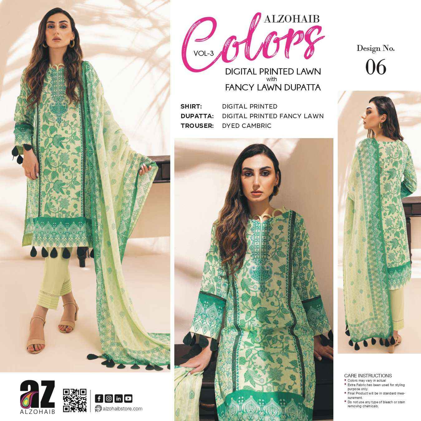 Al Zohaib Colors Lawn Cotton Dress Material 15 pcs Catalogue