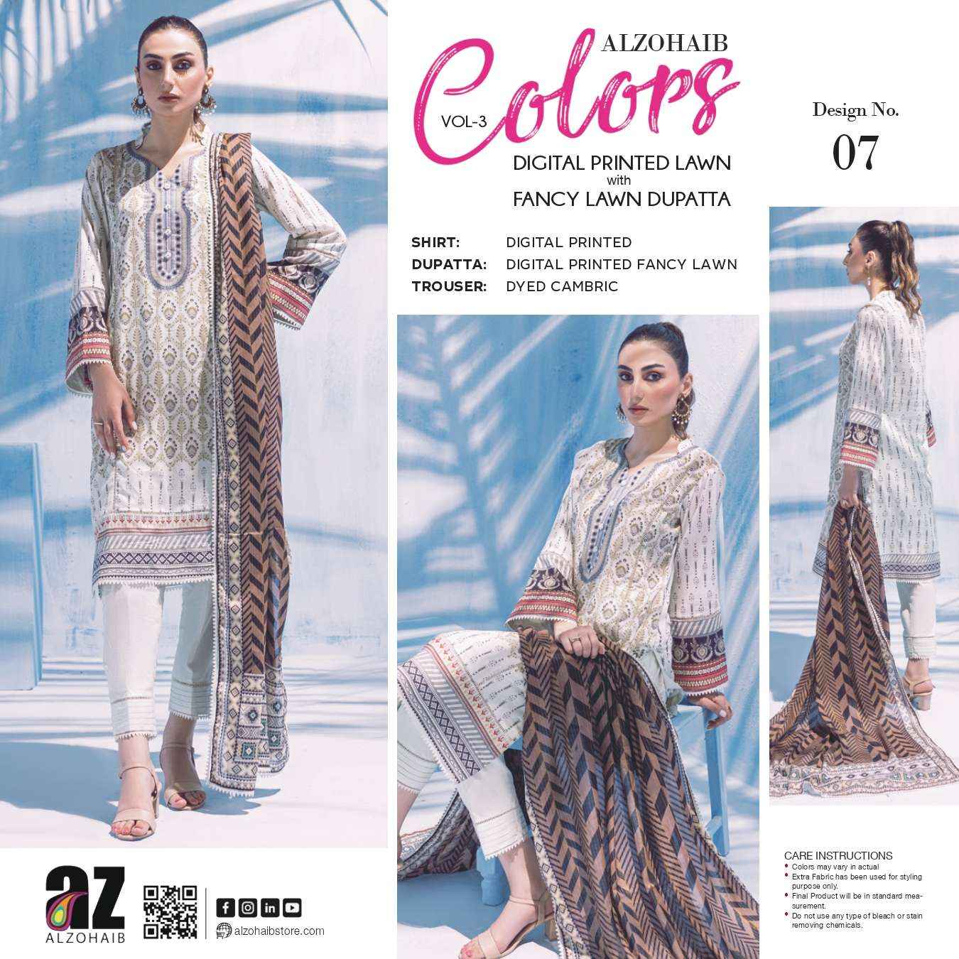 Al Zohaib Colors Lawn Cotton Dress Material 15 pcs Catalogue