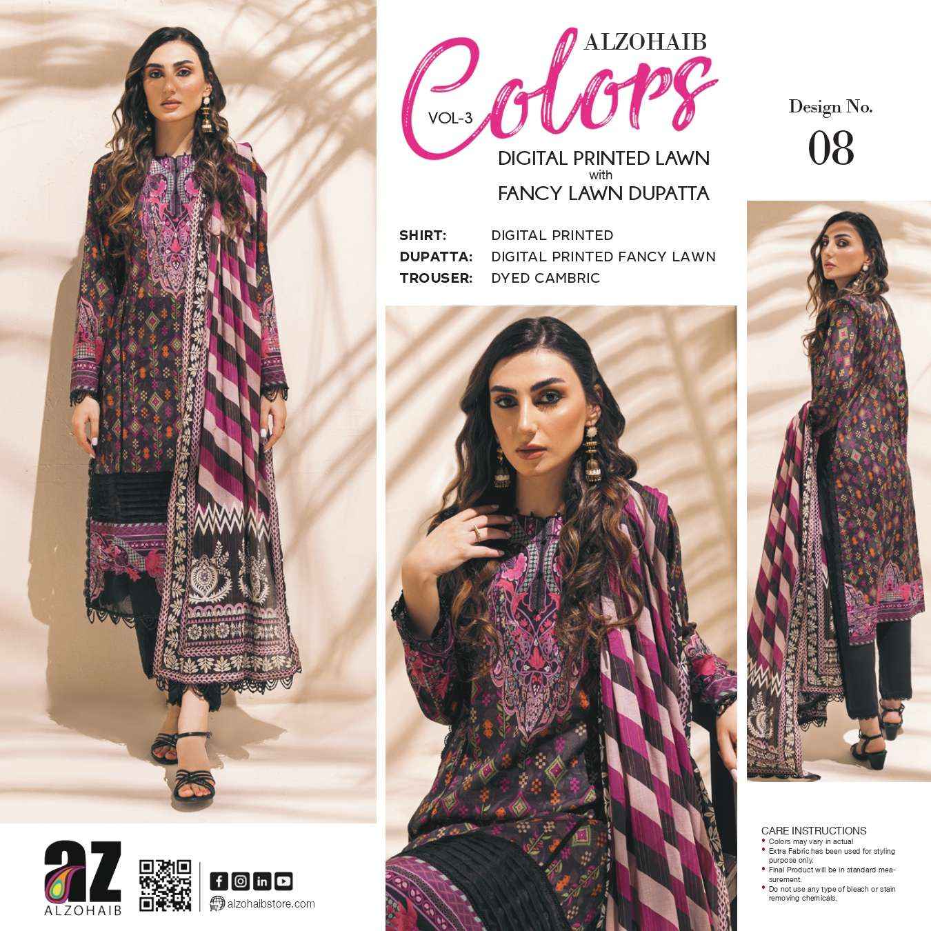 Al Zohaib Colors Lawn Cotton Dress Material 15 pcs Catalogue