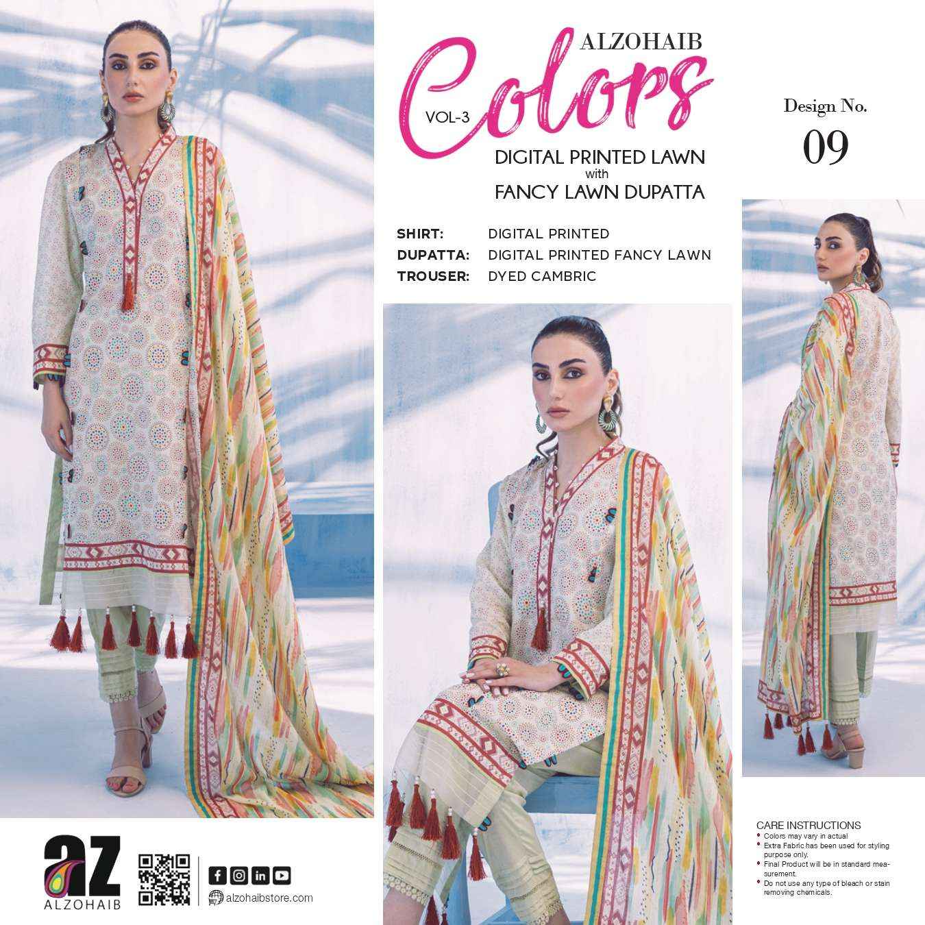 Al Zohaib Colors Lawn Cotton Dress Material 15 pcs Catalogue