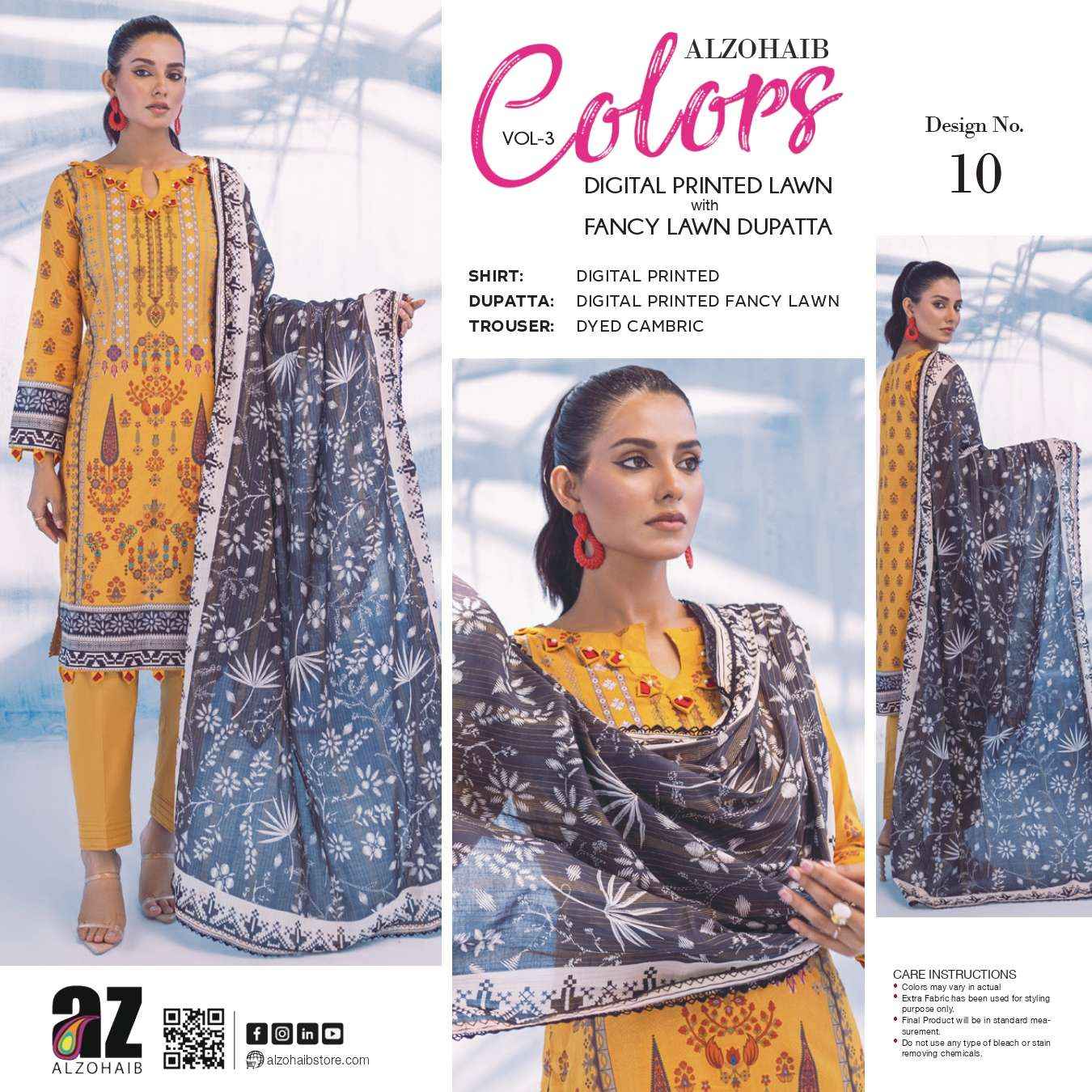 Al Zohaib Colors Lawn Cotton Dress Material 15 pcs Catalogue