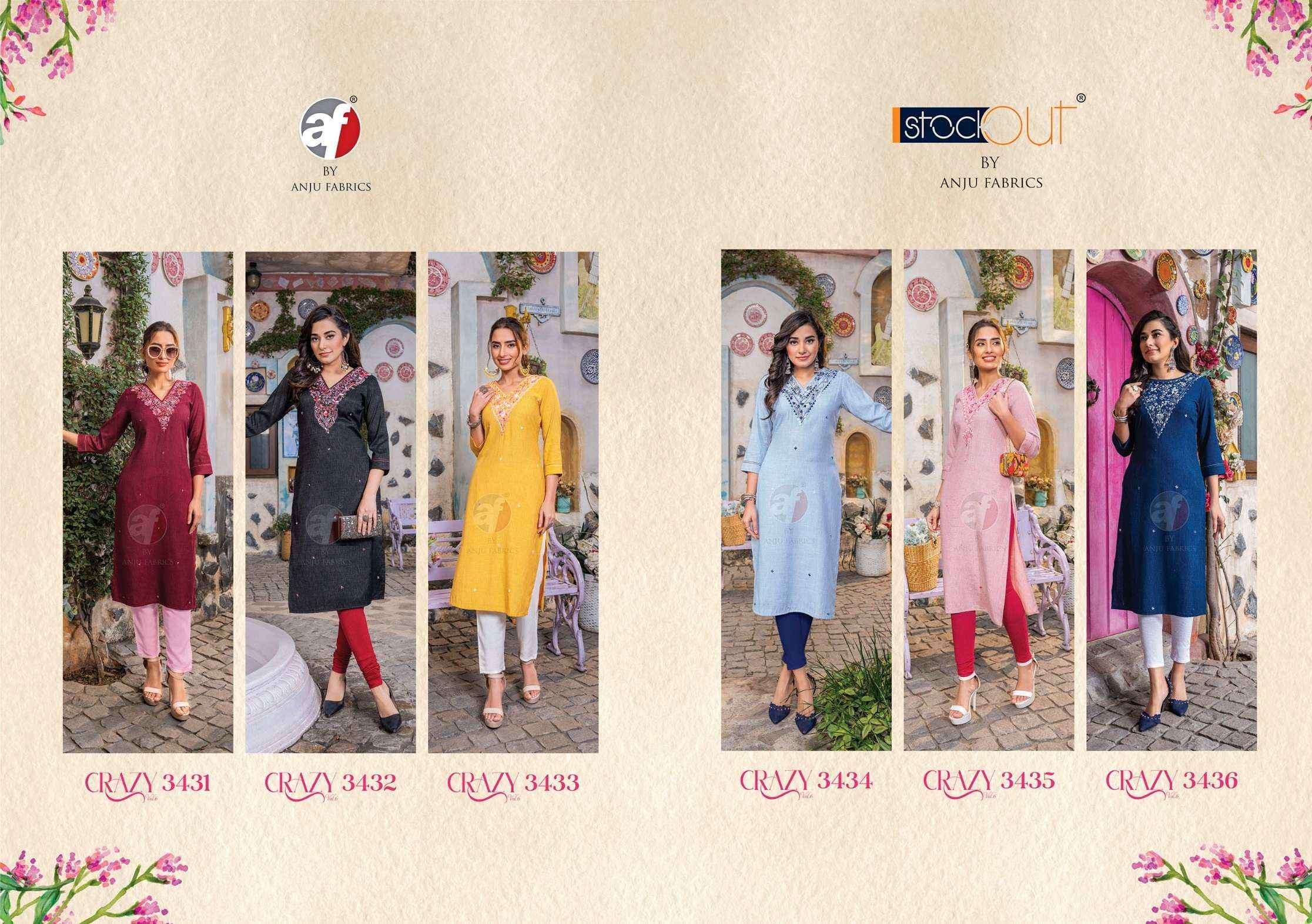 Anju Fabrics Crazy Vol 6 Cotton Kurti 6 pcs Catalogue