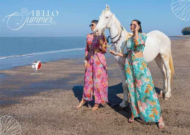 Anju Fabrics Hello Summer Viscose Crop Top With Plazzo 6 pcs Catalogue