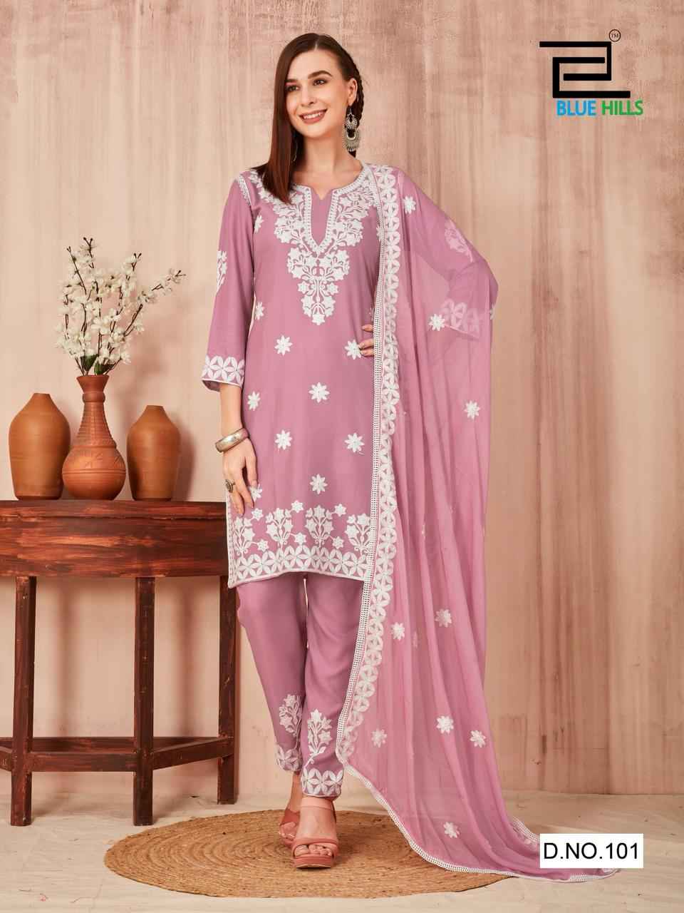 Blue Hills Shenaaz Rayon With Work  Readymade Suit (4 Pc Catalog)