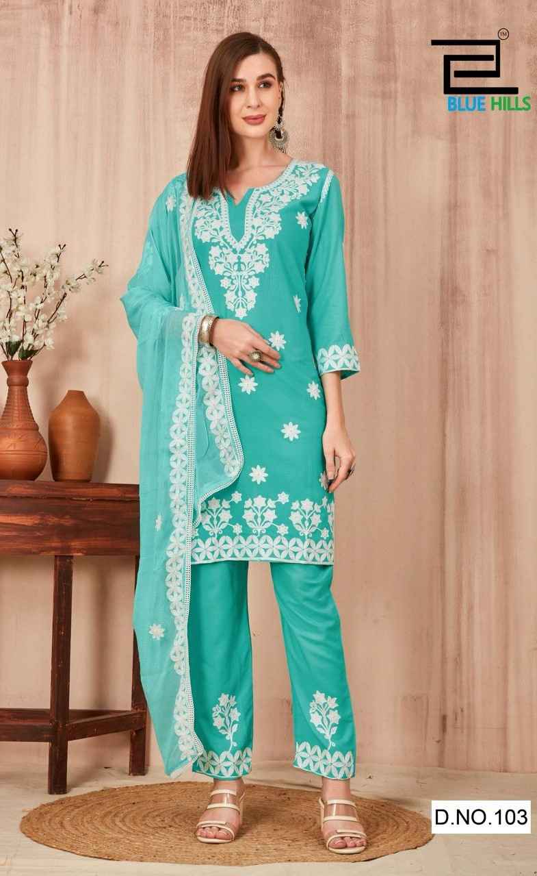 Blue Hills Shenaaz Rayon With Work  Readymade Suit (4 Pc Catalog)