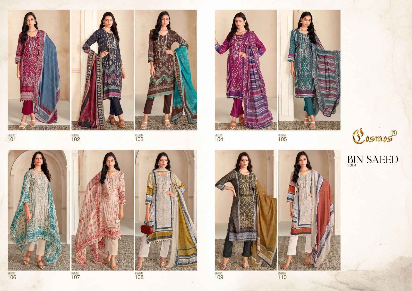 Cosmos Bin Saeed Vol 1 Cotton Dress Material 10 pcs Catalogue