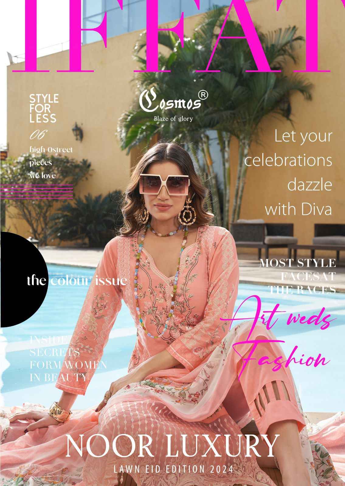 Cosmos Noor Luxury Lawn Eid Edition 2024 Collection Dress Material (6 Pc Catalog)