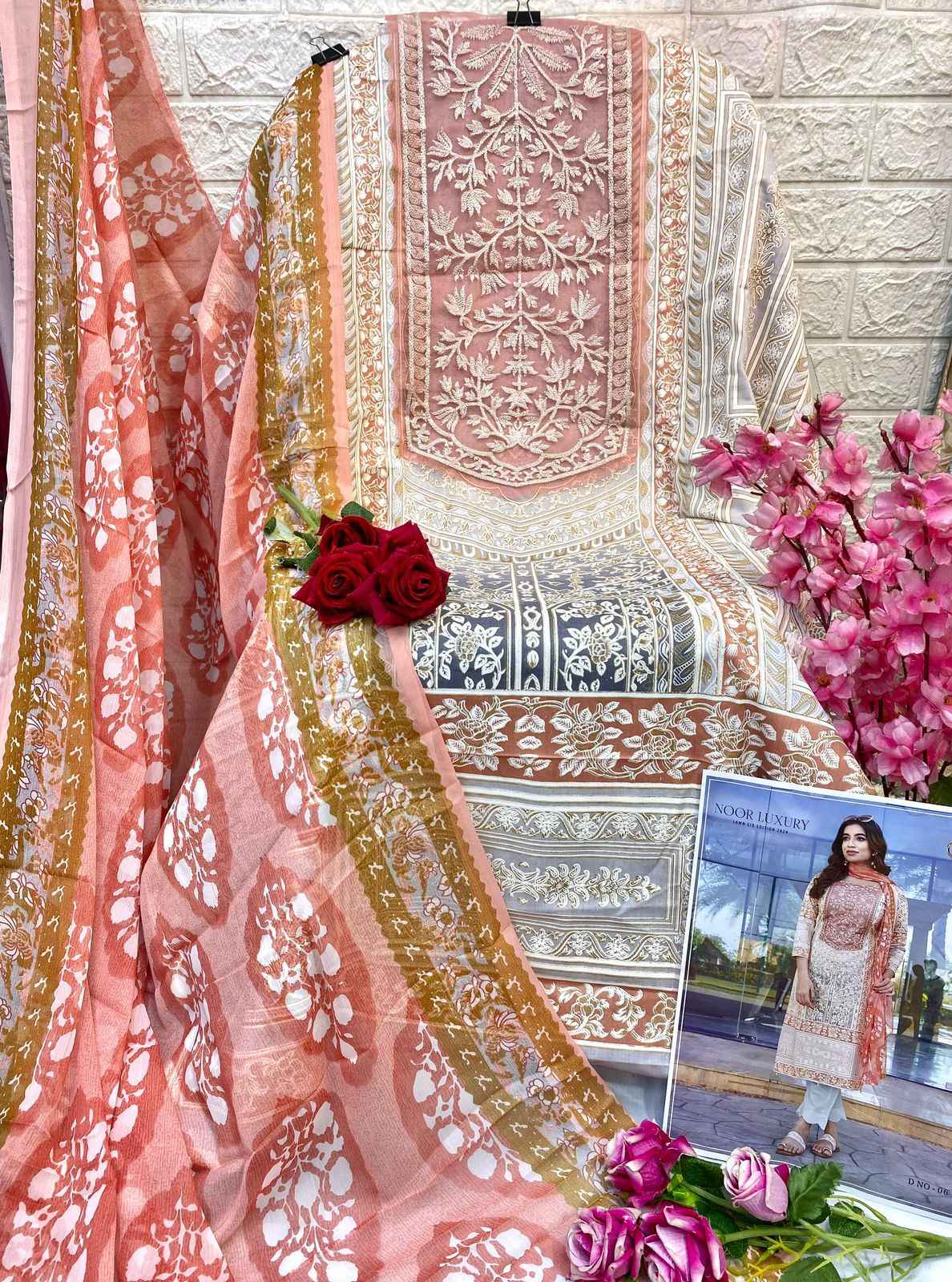 Cosmos Noor Luxury Lawn Eid Edition 2024 Collection Dress Material (6 Pc Catalog)