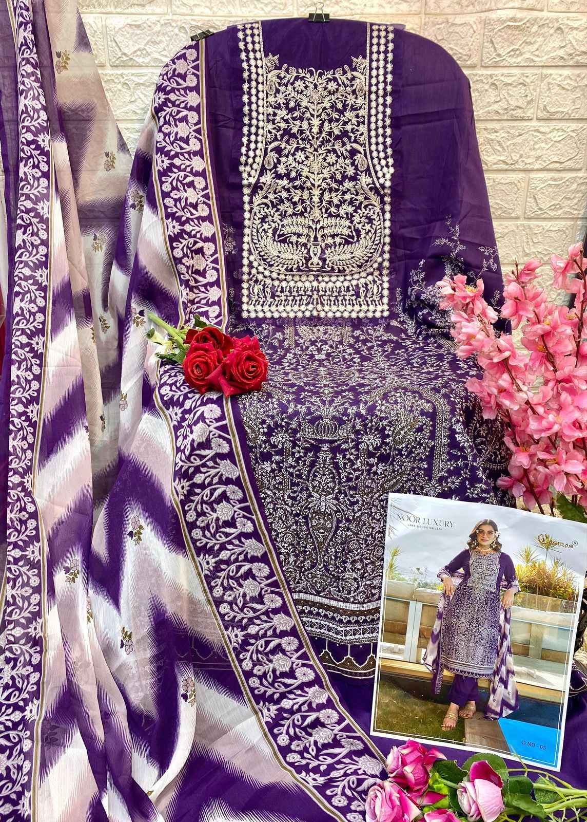 Cosmos Noor Luxury Lawn Eid Edition 2024 Collection Dress Material (6 Pc Catalog)