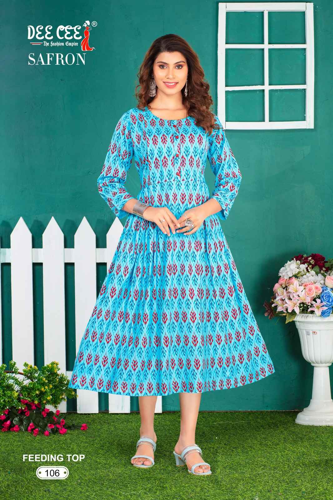 Dee Cee Safron Rayon Print Long Feeding Kurti (6 Pc Catalog)