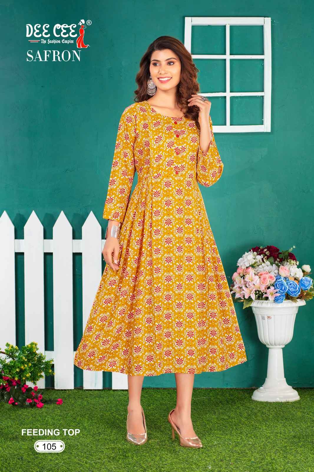 Dee Cee Safron Rayon Print Long Feeding Kurti (6 Pc Catalog)