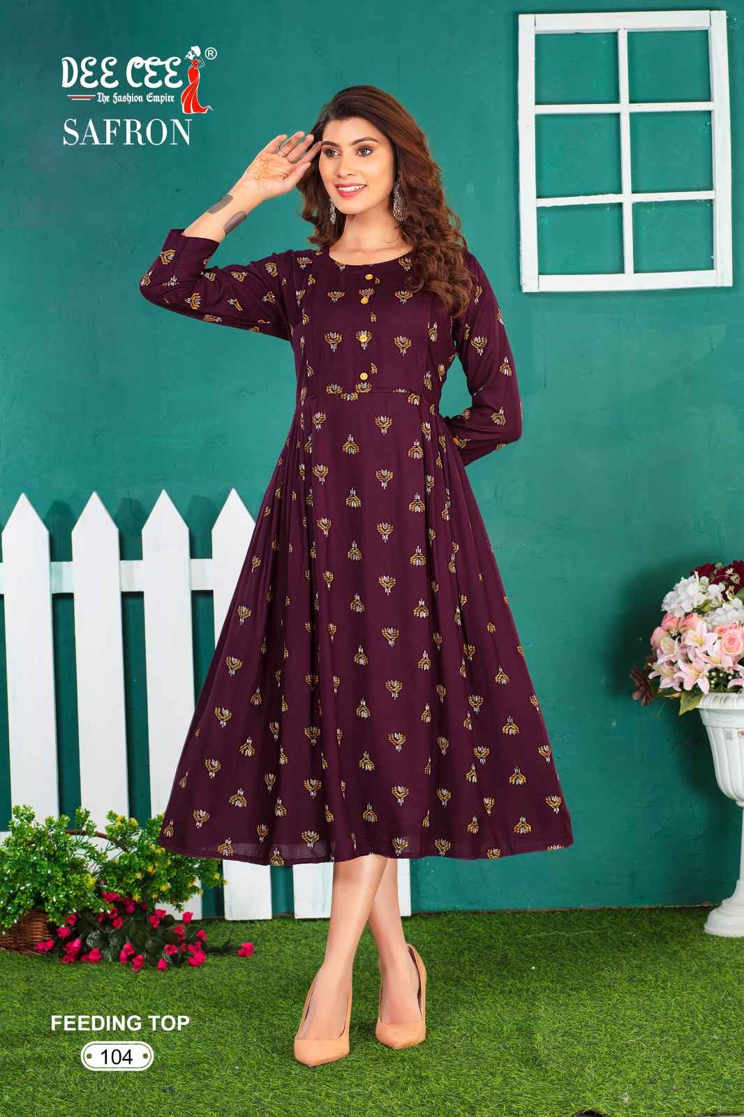 Dee Cee Safron Rayon Print Long Feeding Kurti (6 Pc Catalog)