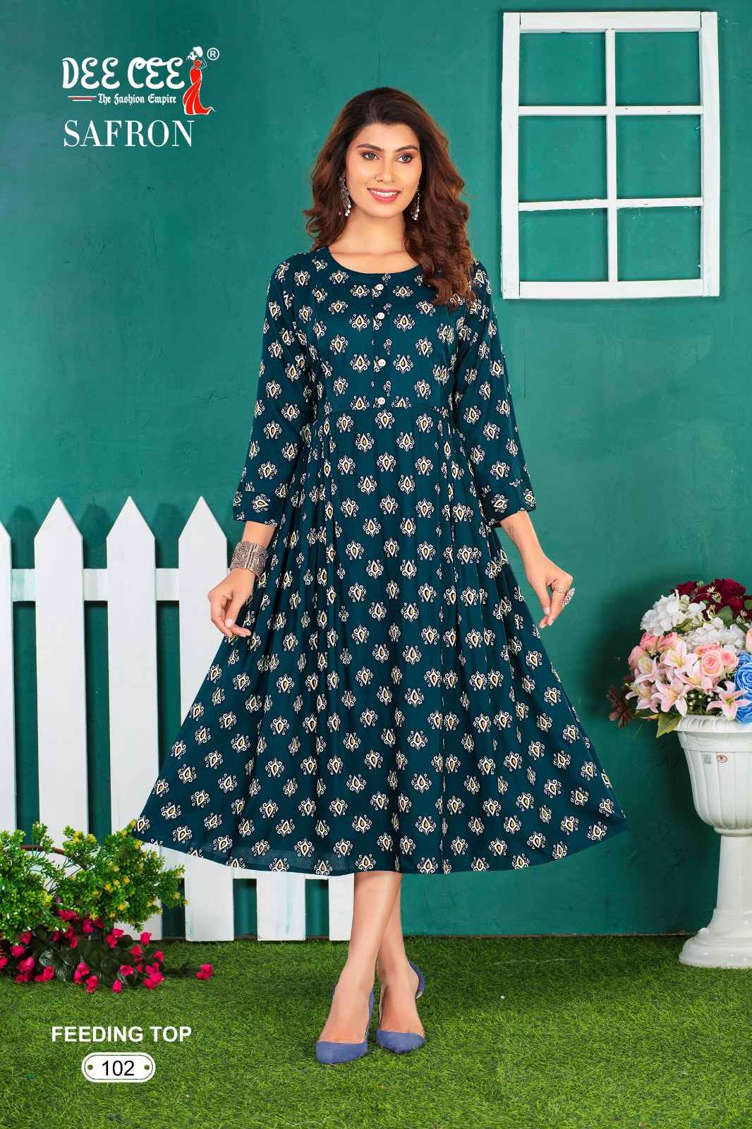 Dee Cee Safron Rayon Print Long Feeding Kurti (6 Pc Catalog)