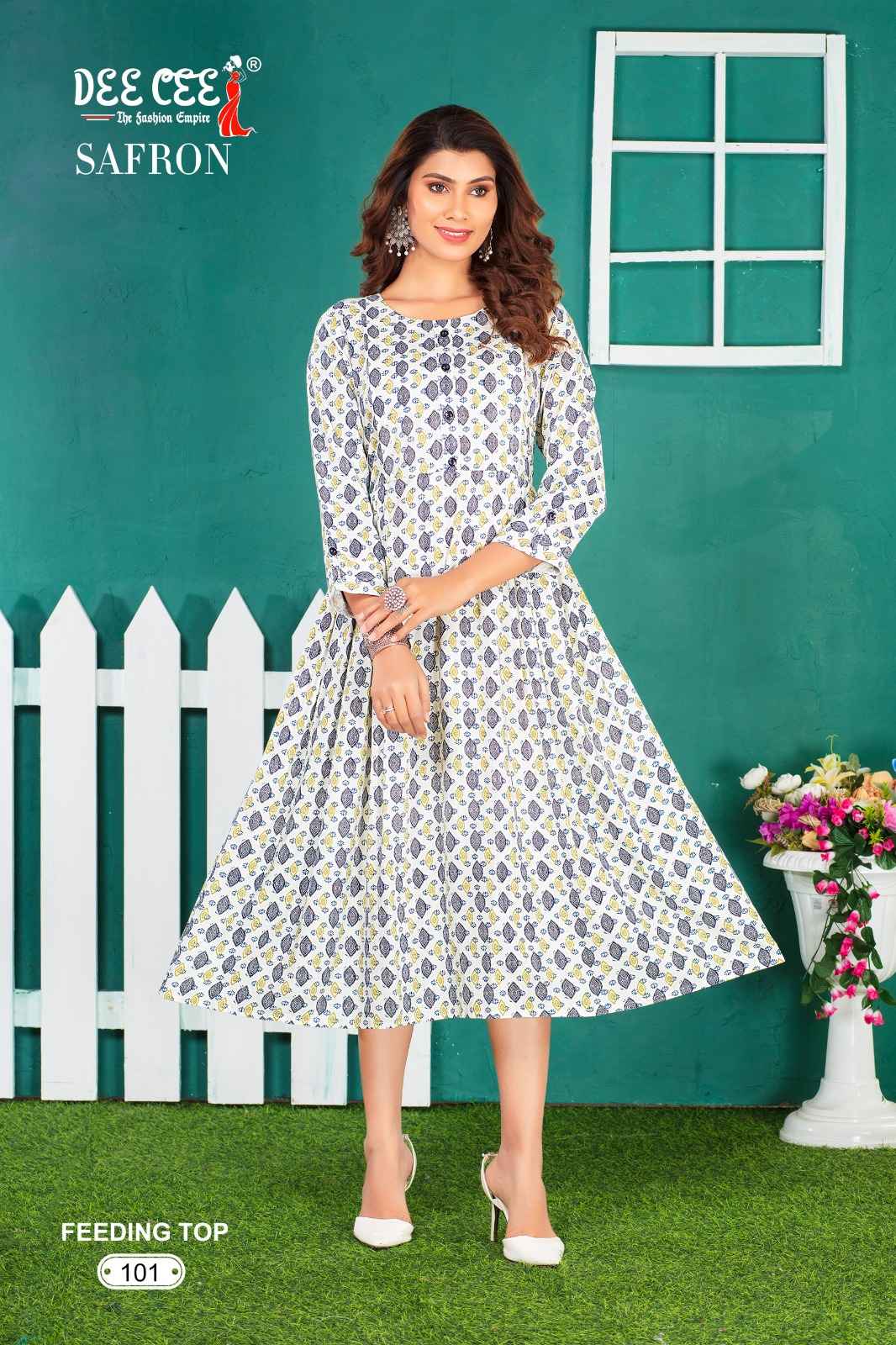 Dee Cee Safron Rayon Print Long Feeding Kurti (6 Pc Catalog)