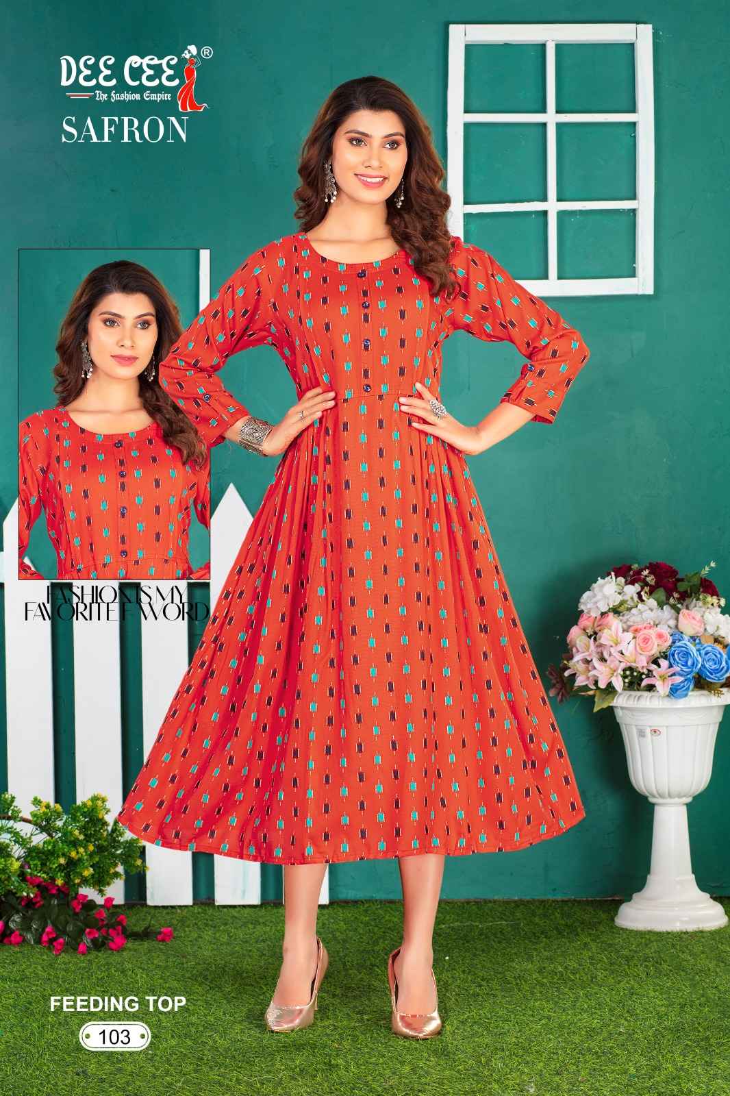 Dee Cee Safron Rayon Print Long Feeding Kurti (6 Pc Catalog)