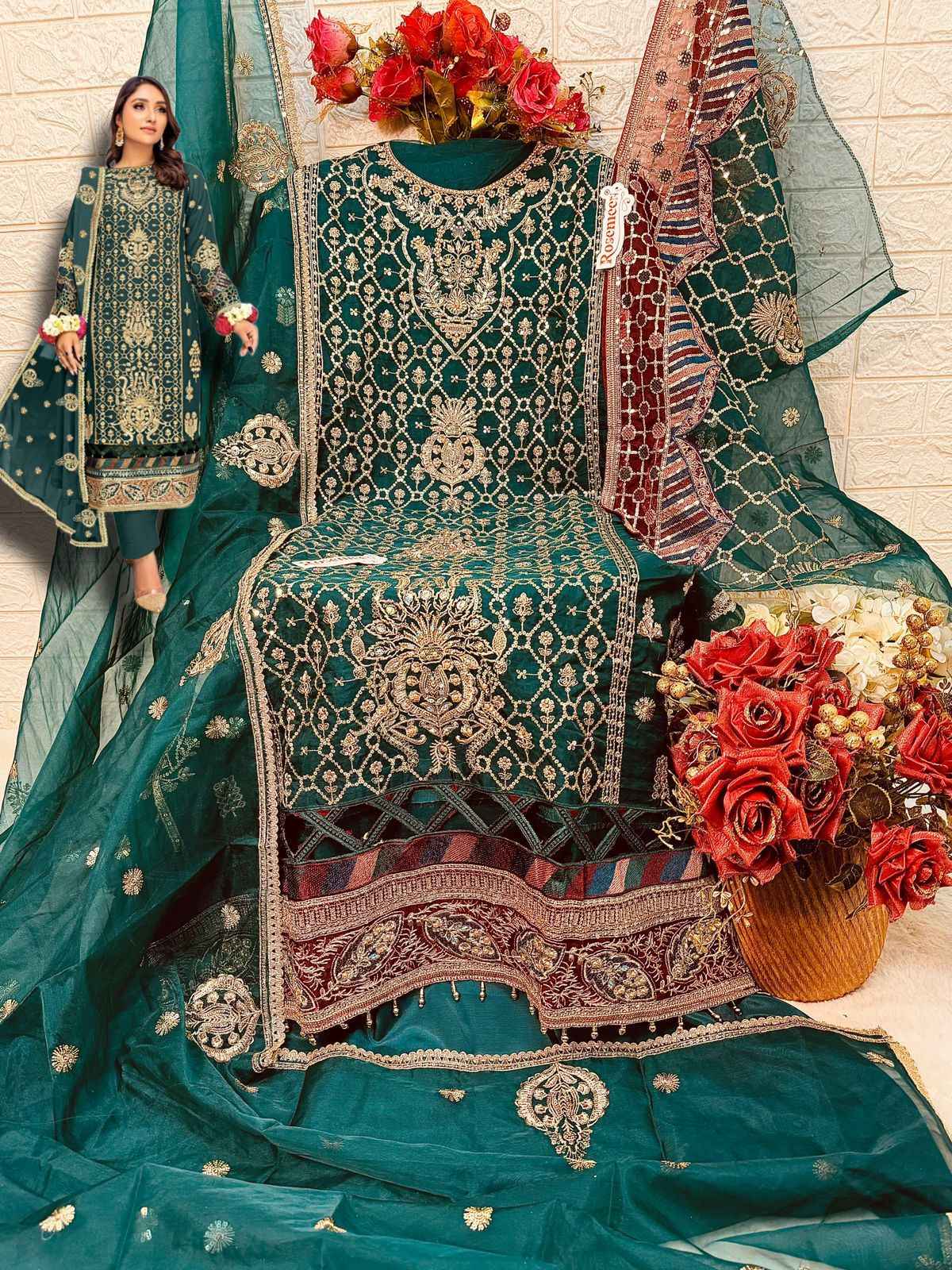 Fepic Rosemeen C-1735 Organza Dress Material (3 Pc Catalog)