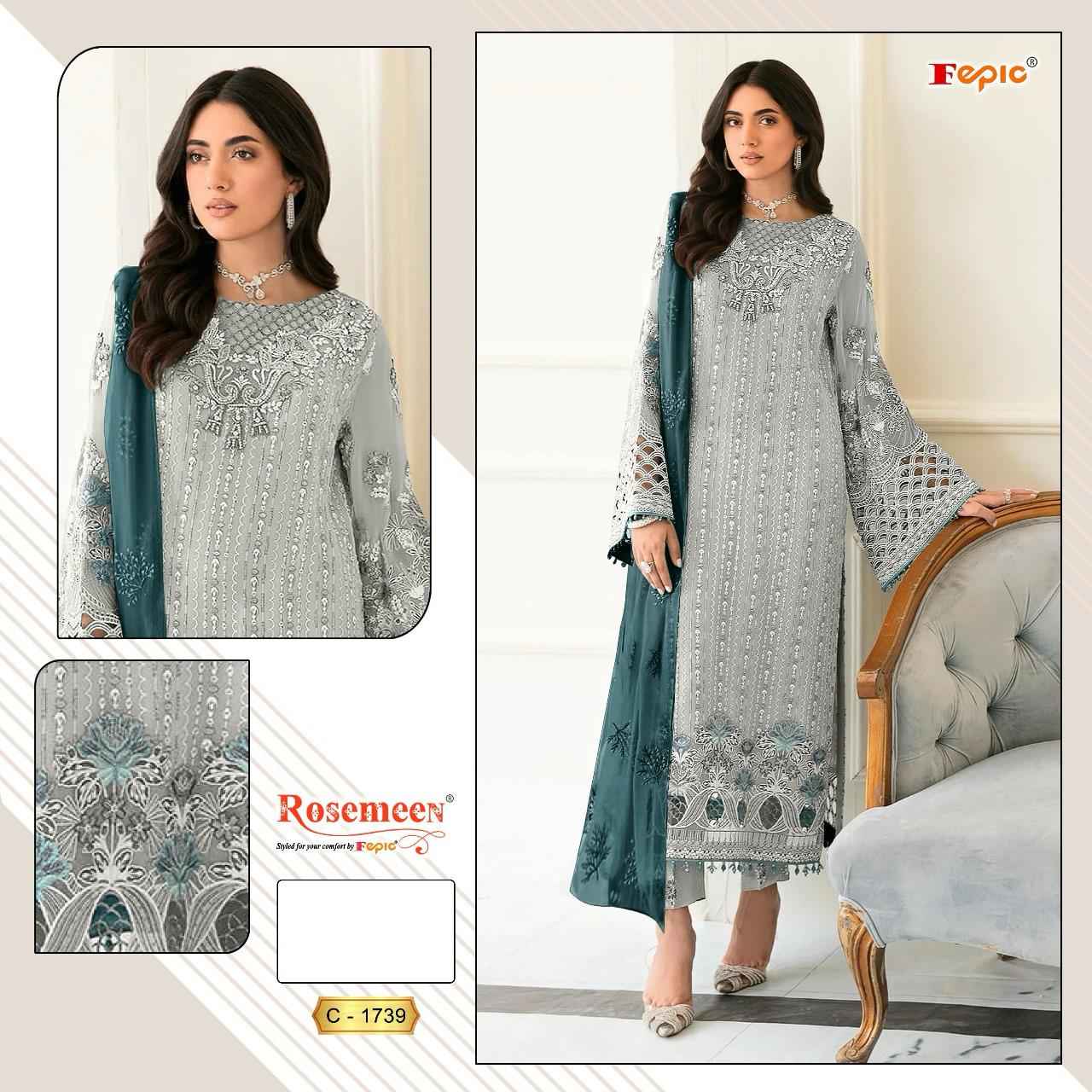 Fepic Rosemeen C-1739 Georgette Embroidered Dress Material (4 Pc Catalog)