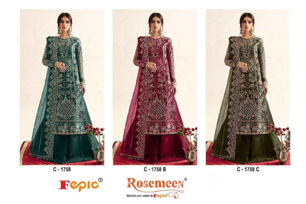 Fepic Rosemeen C 1758 Organza Dress Material 3 pcs Catalogue