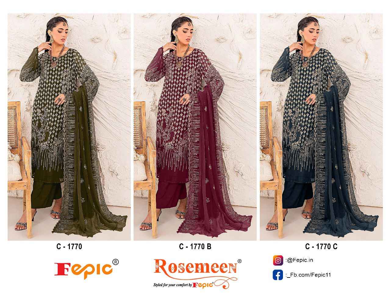 Fepic Rosemeen C-1770 Embroidered Georgette Dress Material (3 Pc Catalog)