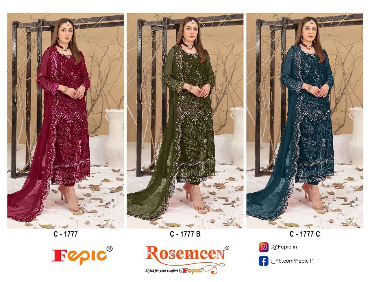 Fepic Rosemeen C-1777 Georgette Embroidered Dress Material (3 Pc Catalog)