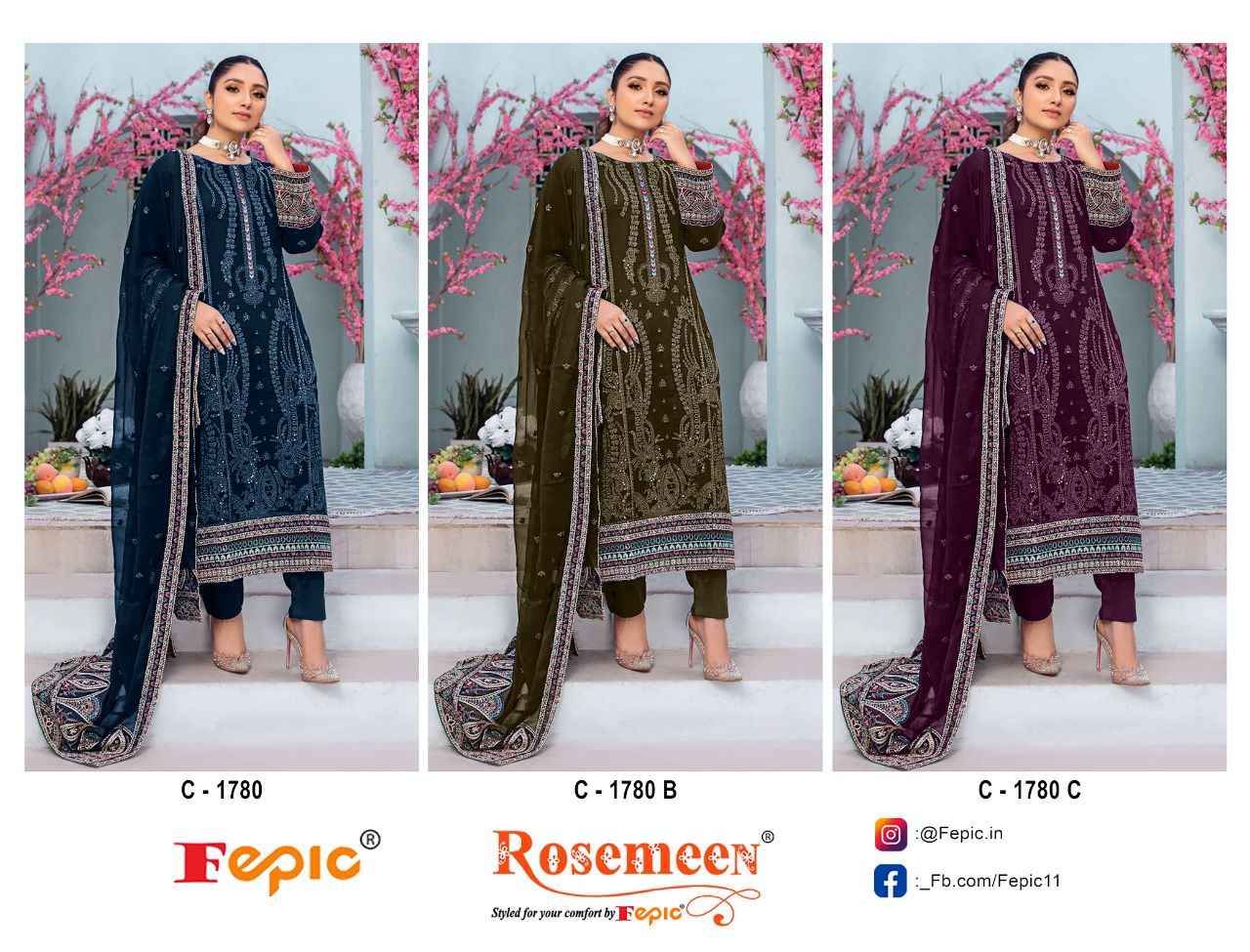 Fepic Rosemeen C-1780 Georgette Embroidered Dress Material (3 Pc Catalog)