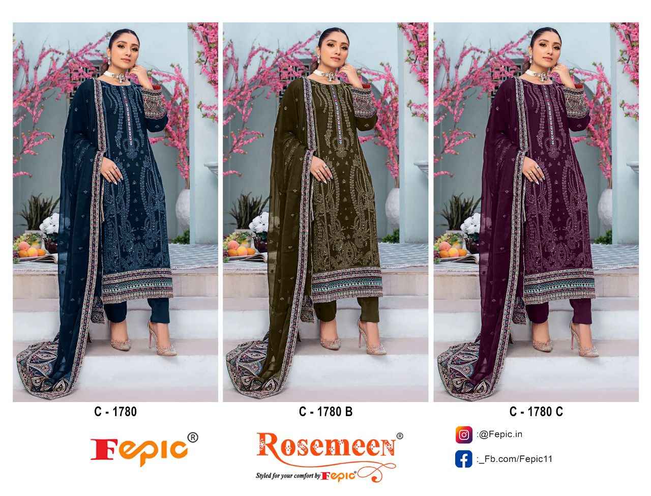 Fepic Rosemeen C-1780 Georgette Embroidered Dress Material (3 Pc Catalog)