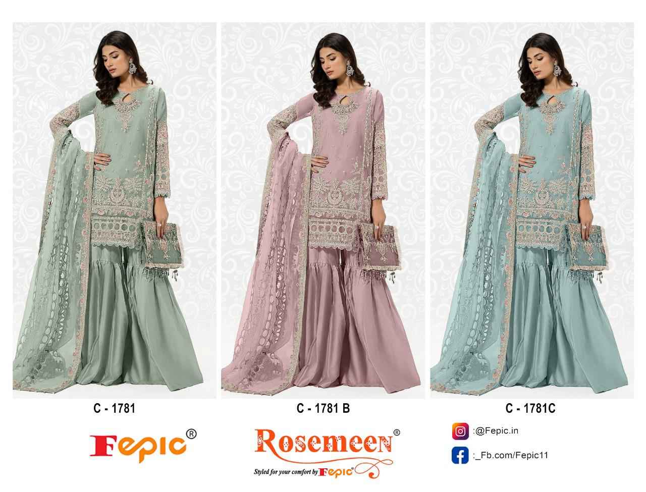 Fepic Rosemeen C-1781 Organza Dress Material (3 Pc Catalog)