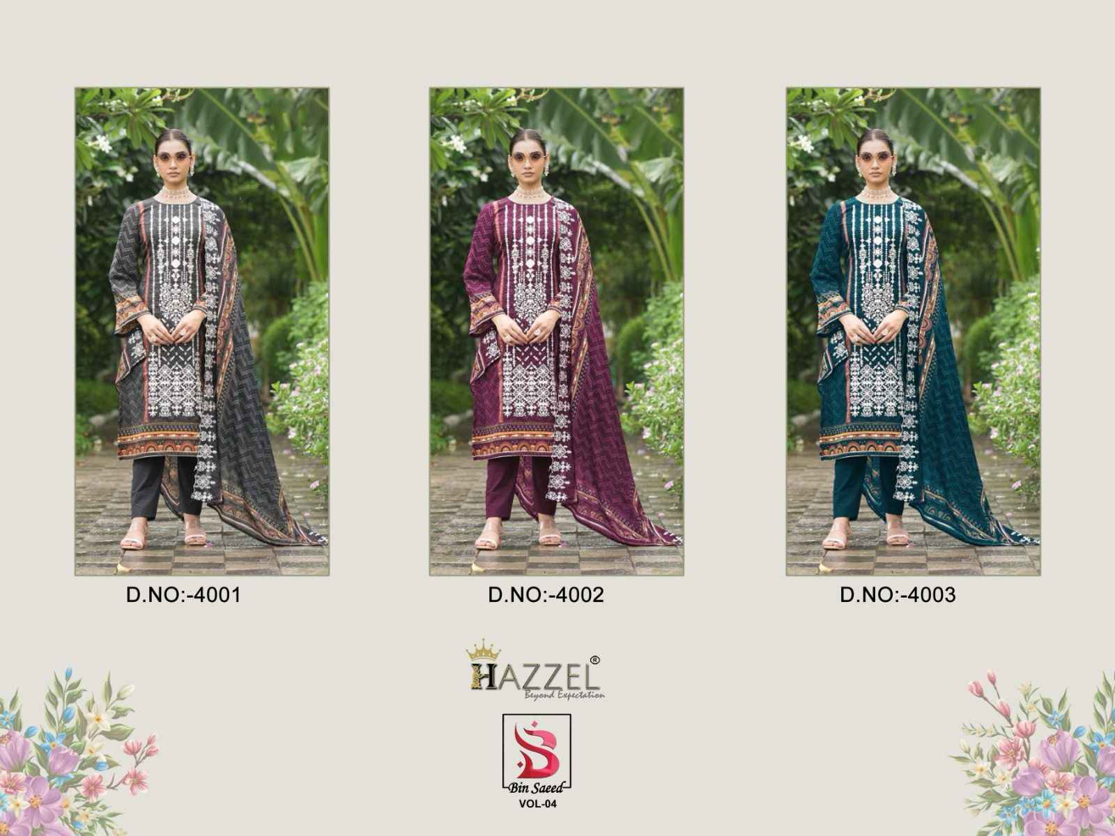 Hazzel Bin Saeed Luxury Lawn Collection Vol-4 Dress Material (3 pcs Cataloge)