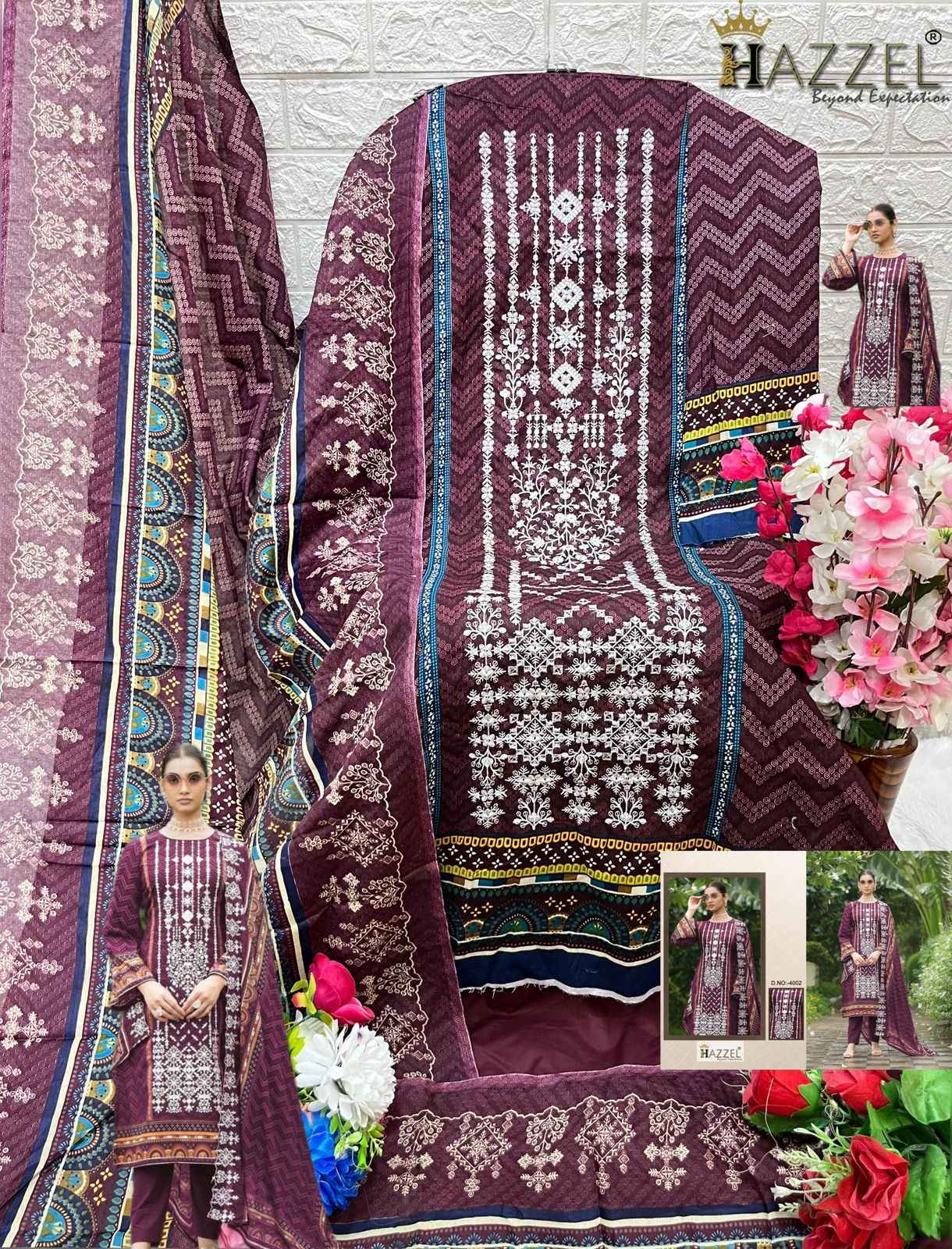 Hazzel Bin Saeed Luxury Lawn Collection Vol-4 Dress Material (3 pcs Cataloge)