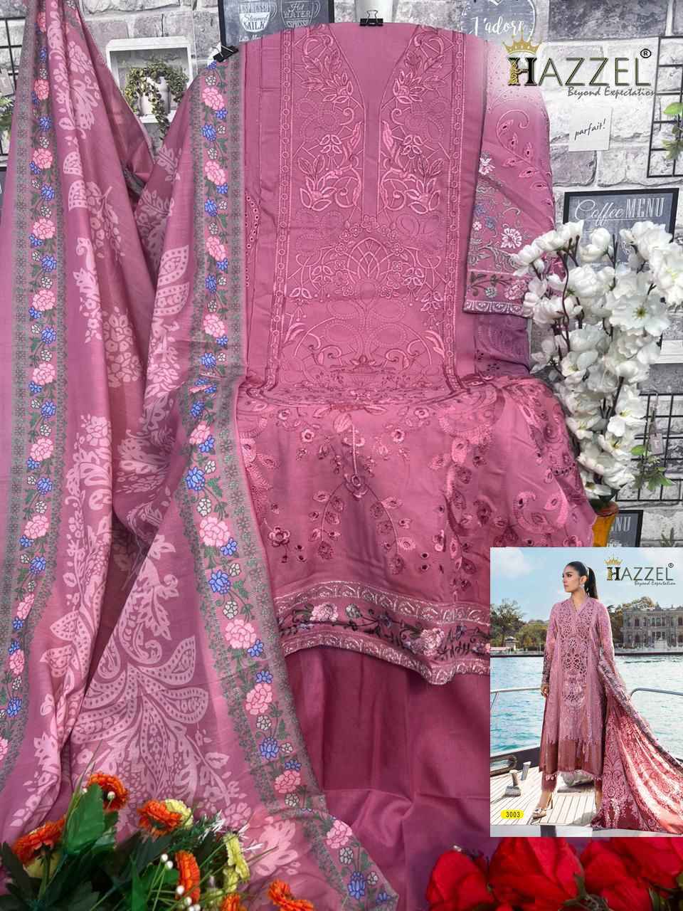 Hazzel Print Maria B Embroidered Vol-24 Rayon Cotton Dress Material (4 Pc Catalog)