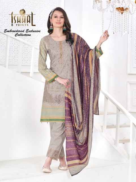 Ishaal Prints Embroidered Exclusive Collection Cotton Dress Material 4 pcs Catalogue