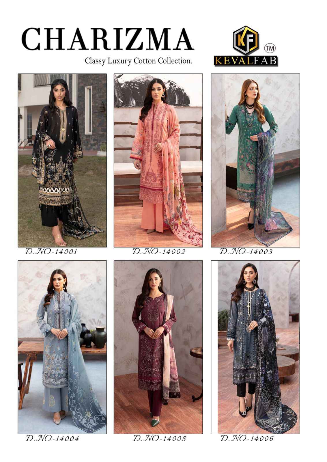 Keval Fab Charizma Vol-14 Heavy Cotton Dress Material (6 pcs Catalogue)