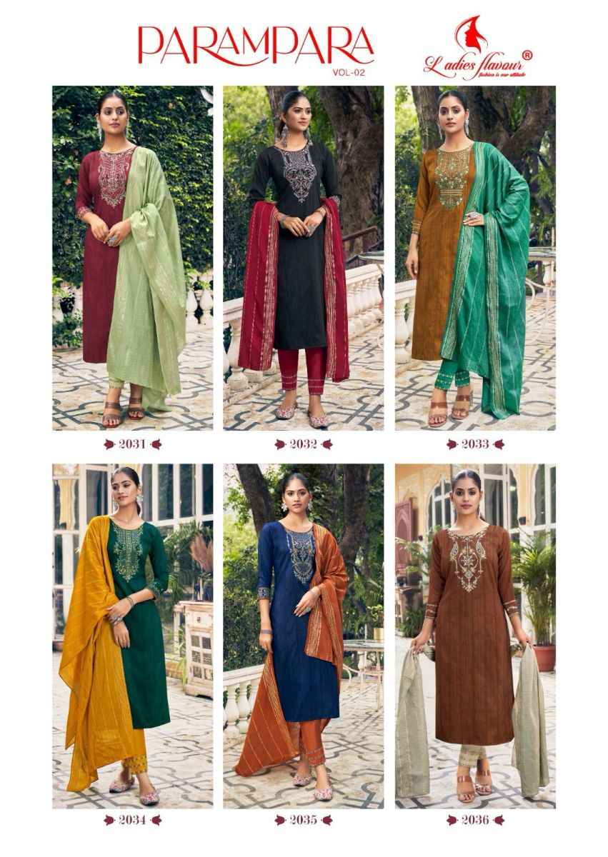 Ladies Flavour Parampara Vol 2 Chinon Kurti Combo 6 pcs Catalogue