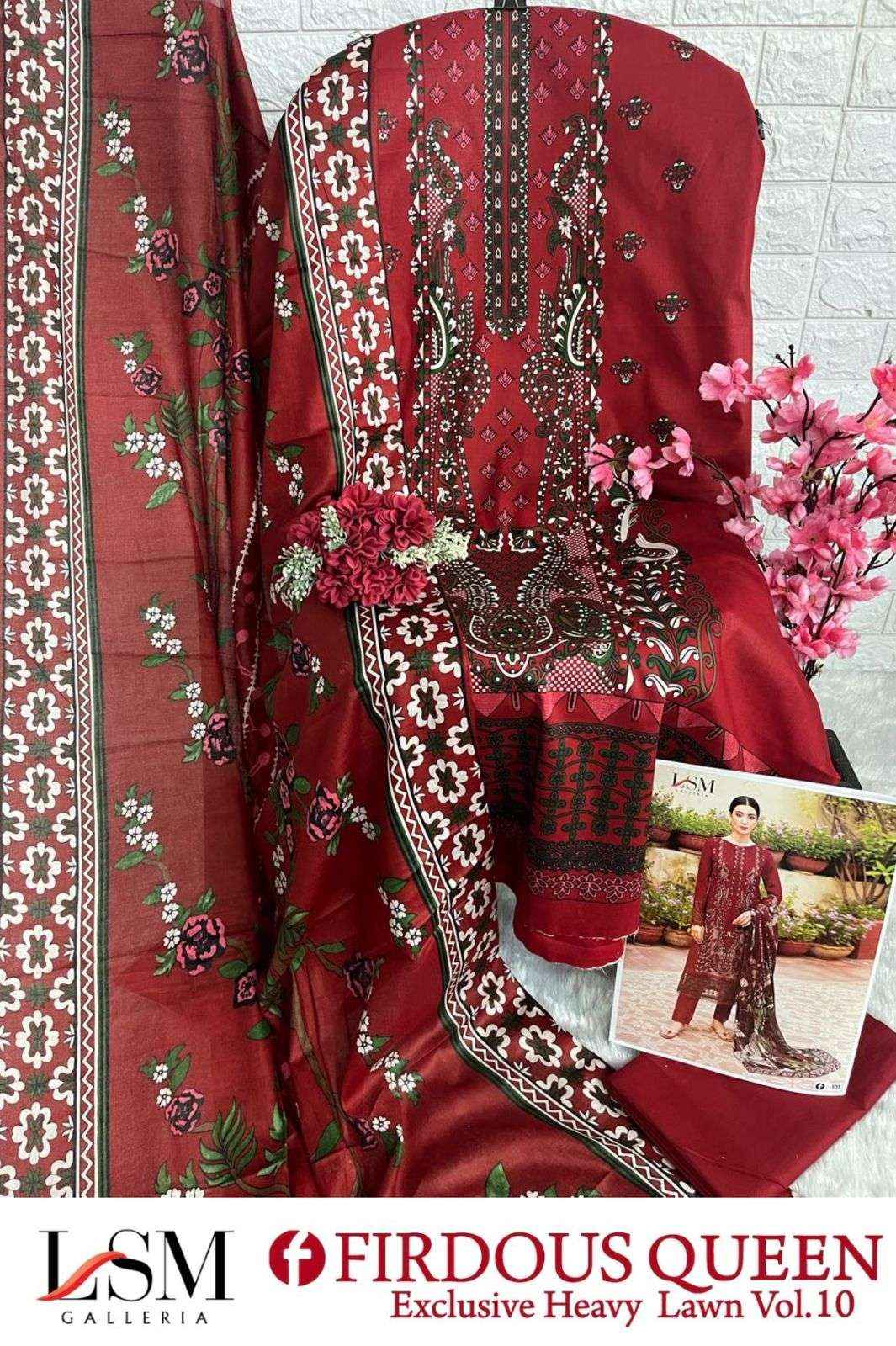 LSM Galleria Firdous Queen Lawn Vol 10 Lawn Cotton Dress Material 6 pcs Catalogue