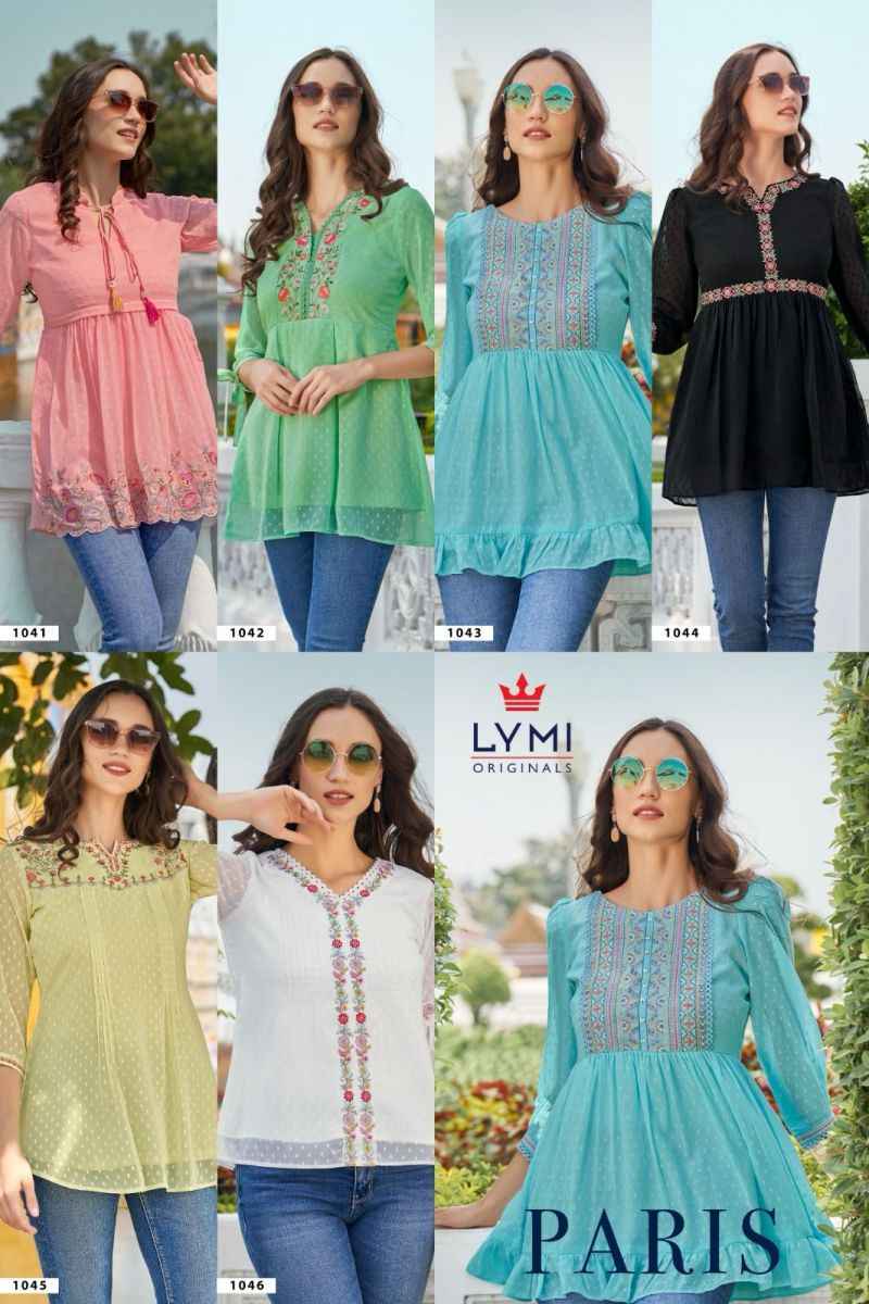 LYMI Paris Georgette Short Kurti 6 pcs Catalogue