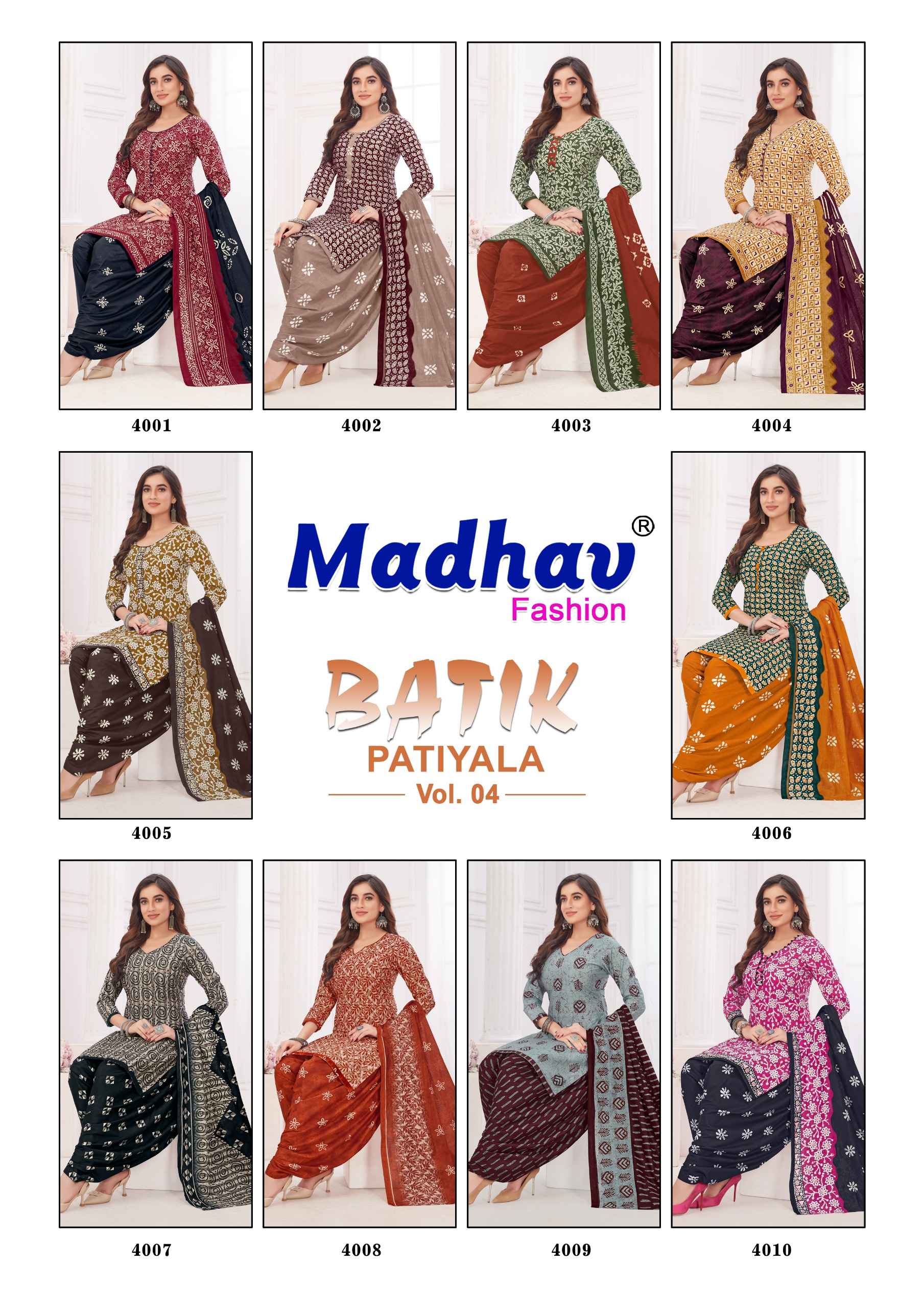 Madhav Fashion Batik Patiyala Vol-4 Cotton Dress Material (10 pcs Catalogue)