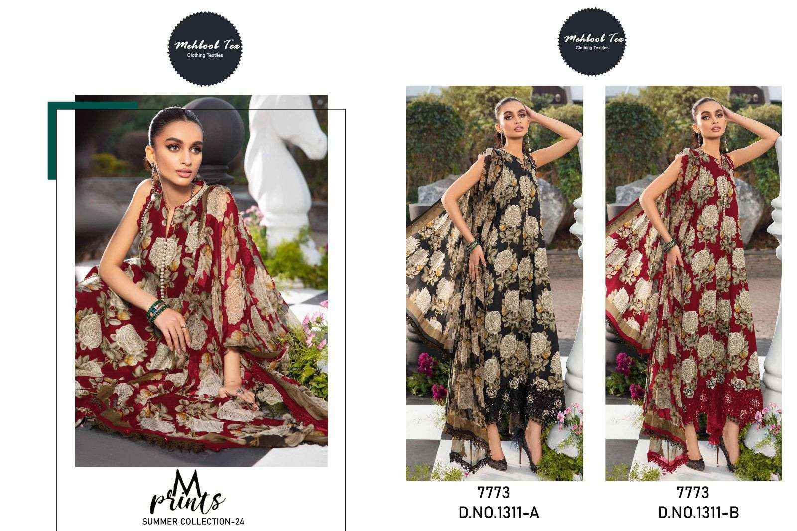 Mehboob Tex M Prints Summer Collection 24 D No 1311 Cambric Cotton Dress Material 2 pcs Catalogue