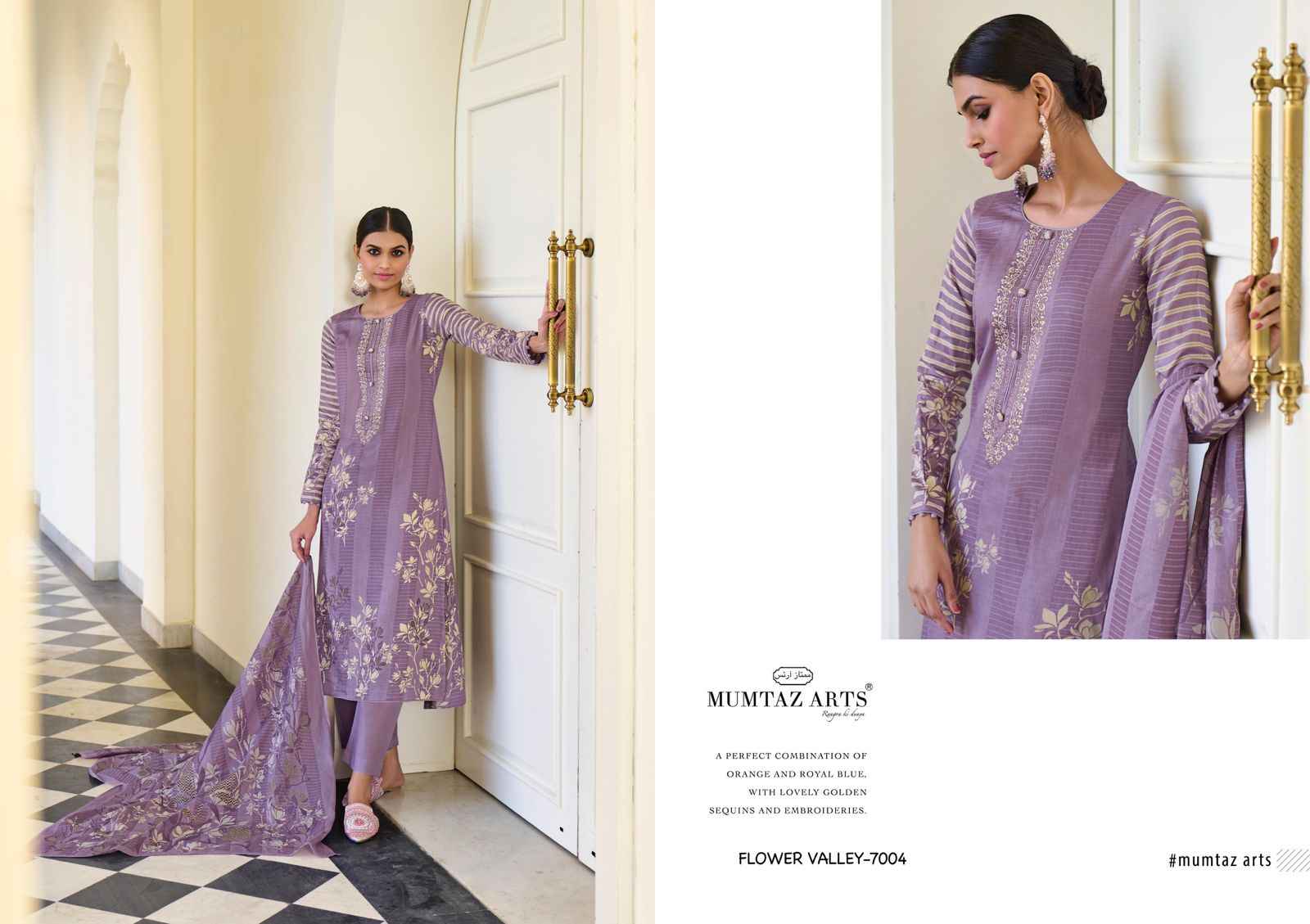 Mumtaz Arts Flower Valley Pure Viscose Jam Satin Dress Material (6 Pc Catalog)