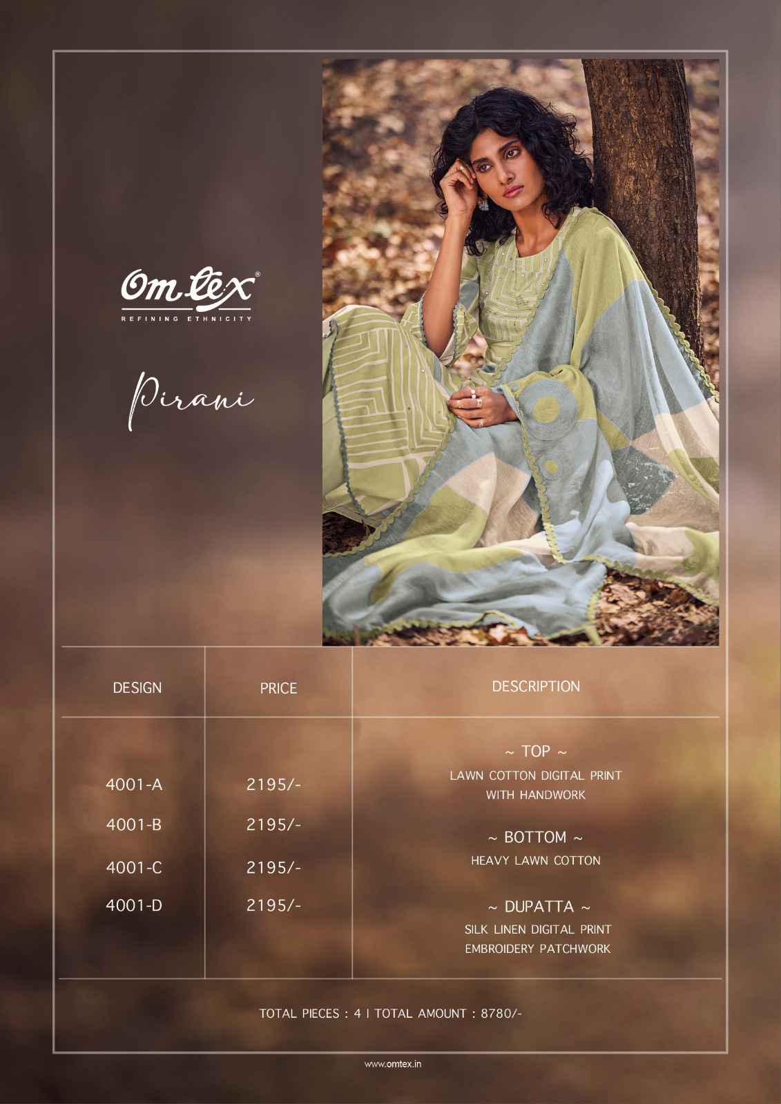 Omtex Pirani Lawn Cotton Dress Material (4 Pc Catalouge)