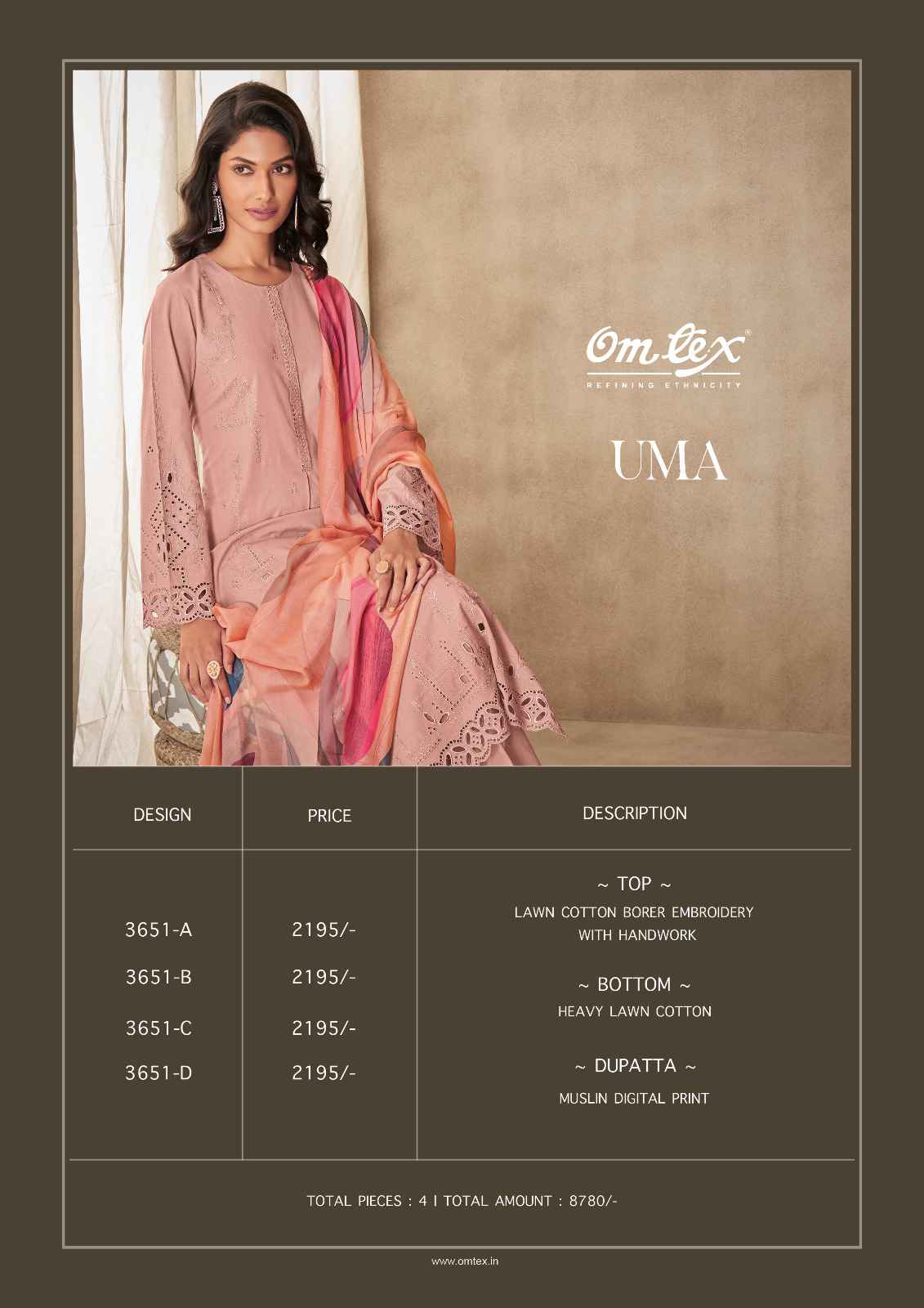 Omtex Uma Lawn Cotton Dress Material (4 Pc Catalouge)