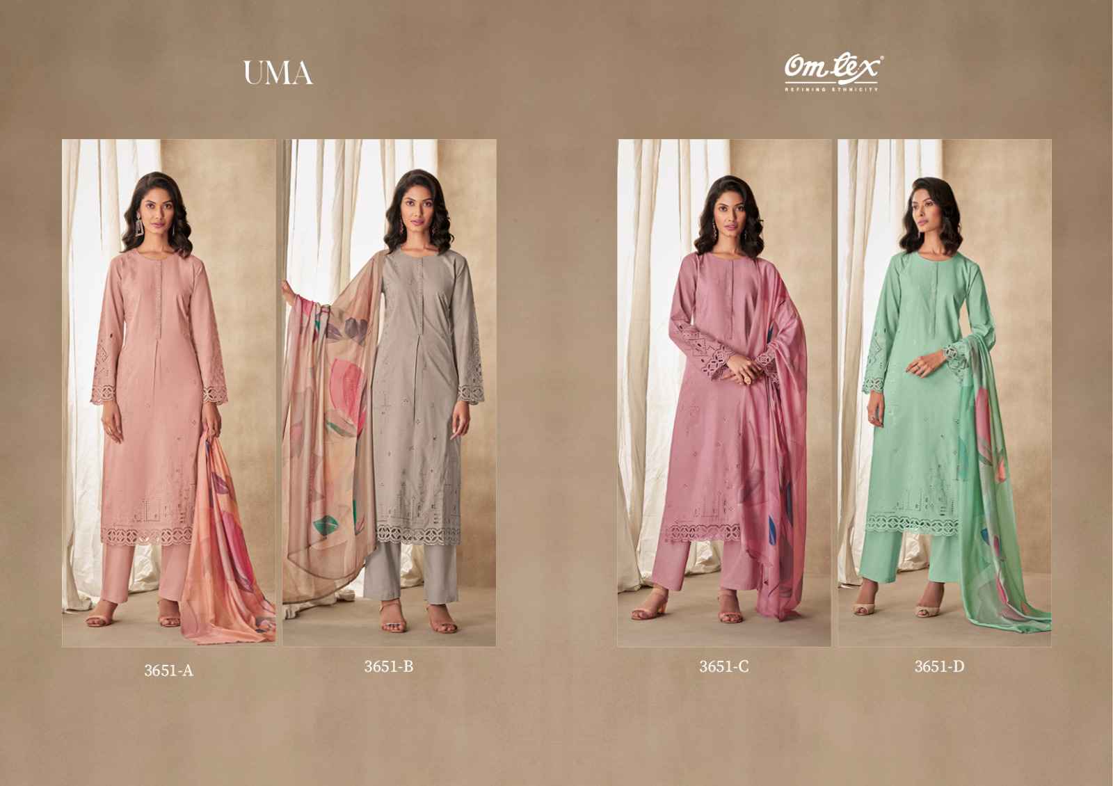 Omtex Uma Lawn Cotton Dress Material (4 Pc Catalouge)