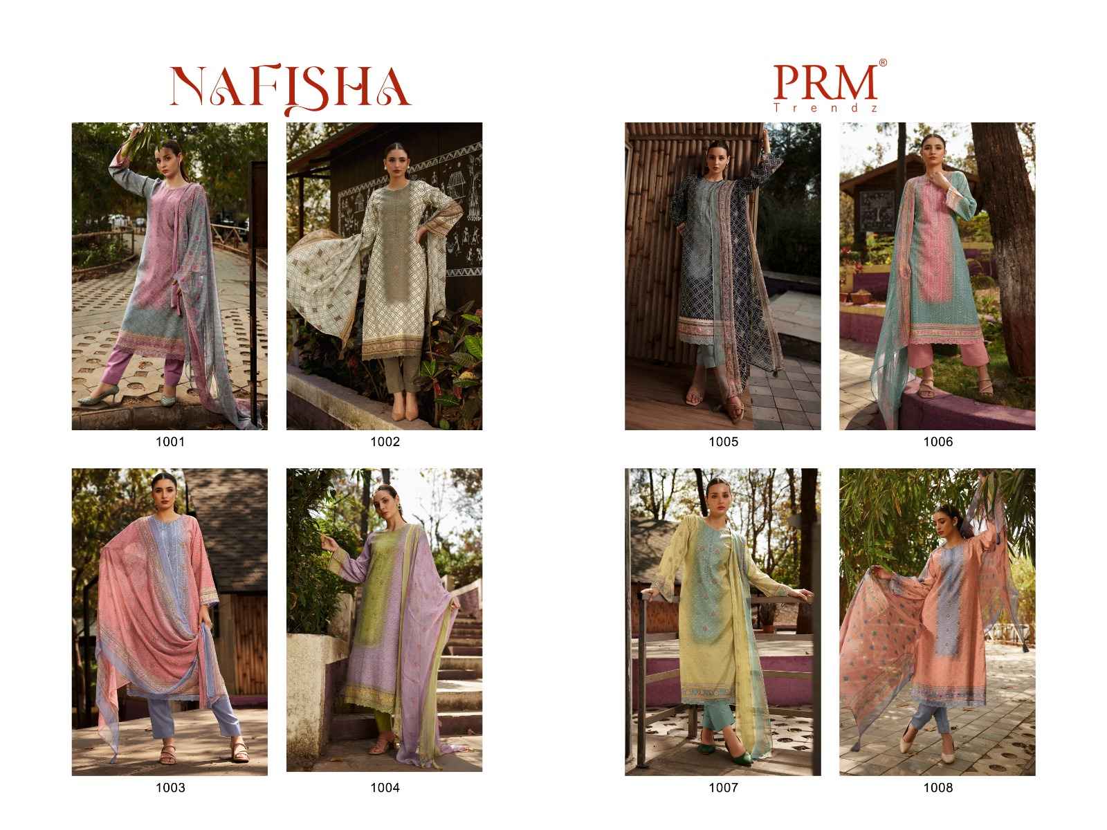 PRM Trendz Nafisha  Pure Musline Silk Dress Material (8 pcs Catalogue)