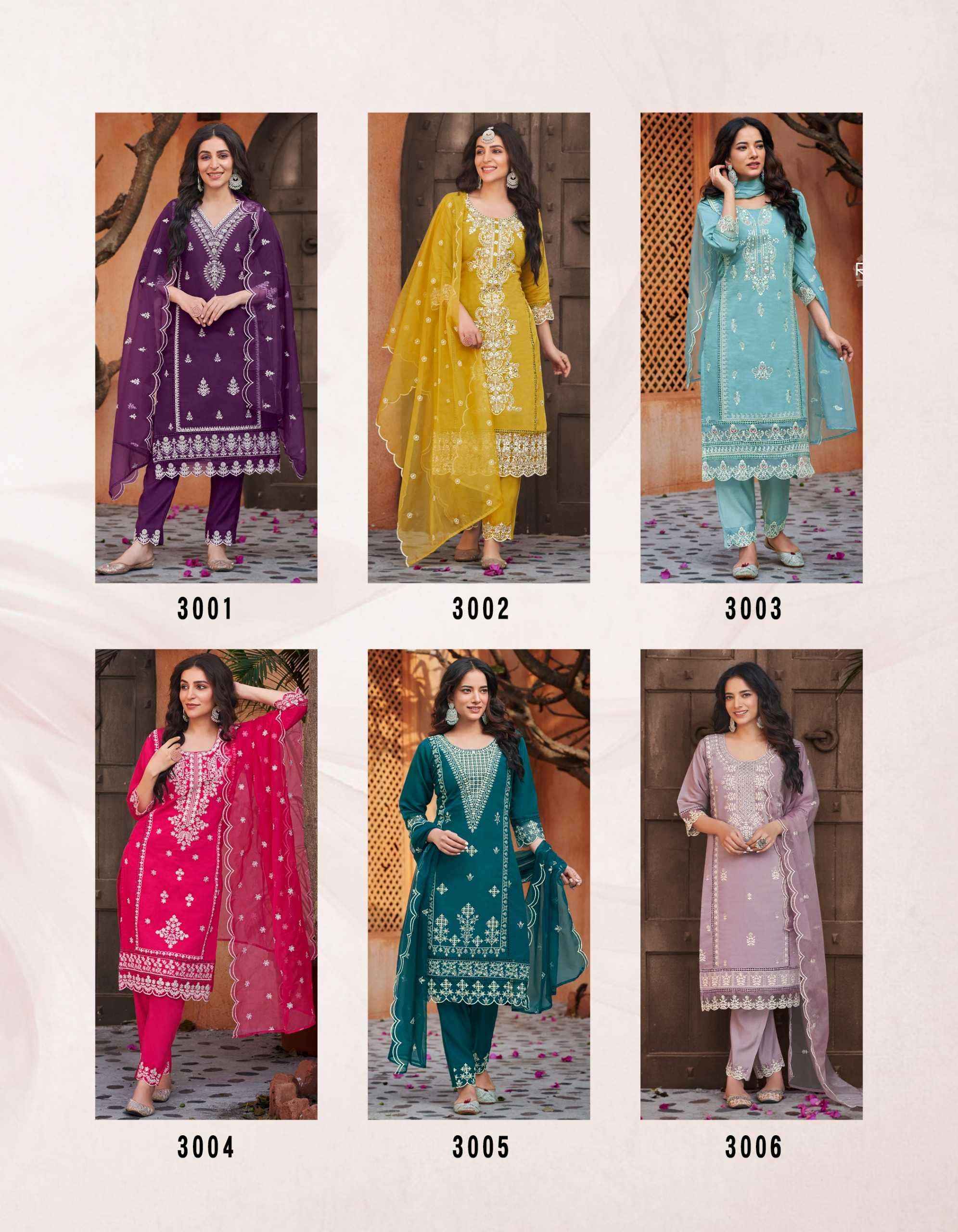 Radhika Life Style Sehnaaz Vol-3 Pure Roman Silk Readymade Suit (6 pcs Catalogue)
